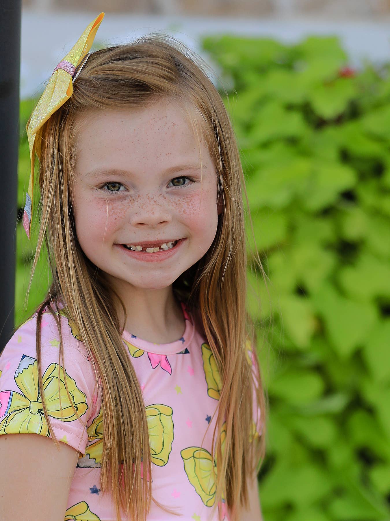 Back to School Yellow Bow Print Girls Dress