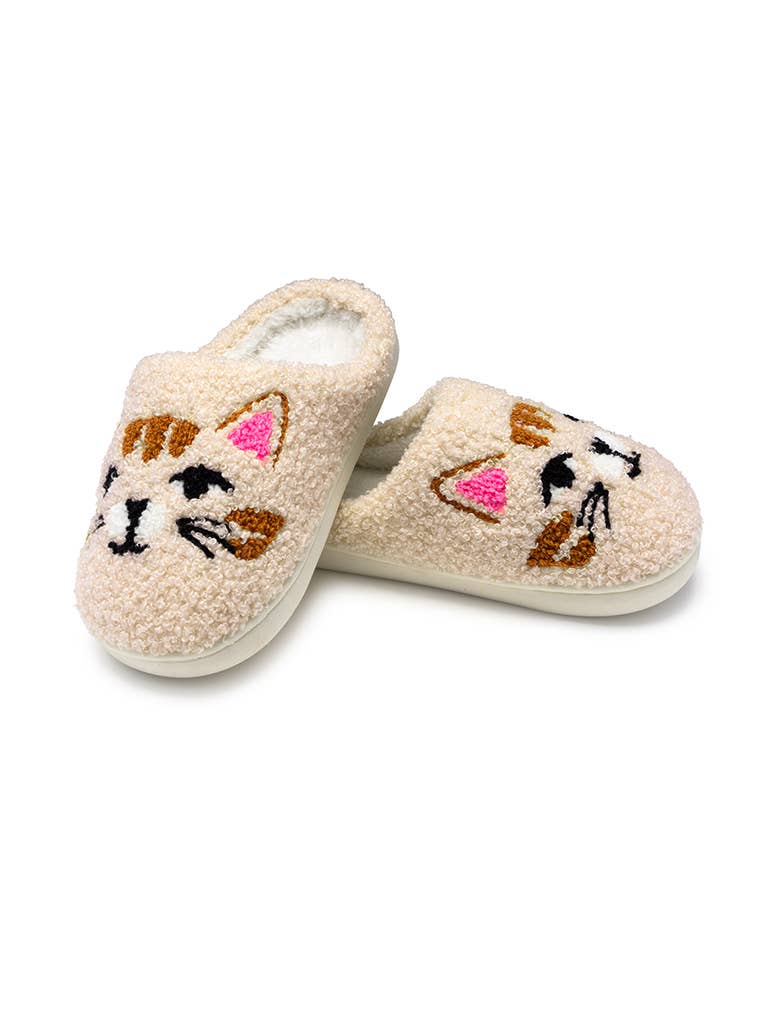 Indoor / Outdoor Slippers - Kids - Kitty Cat Faces - Cream