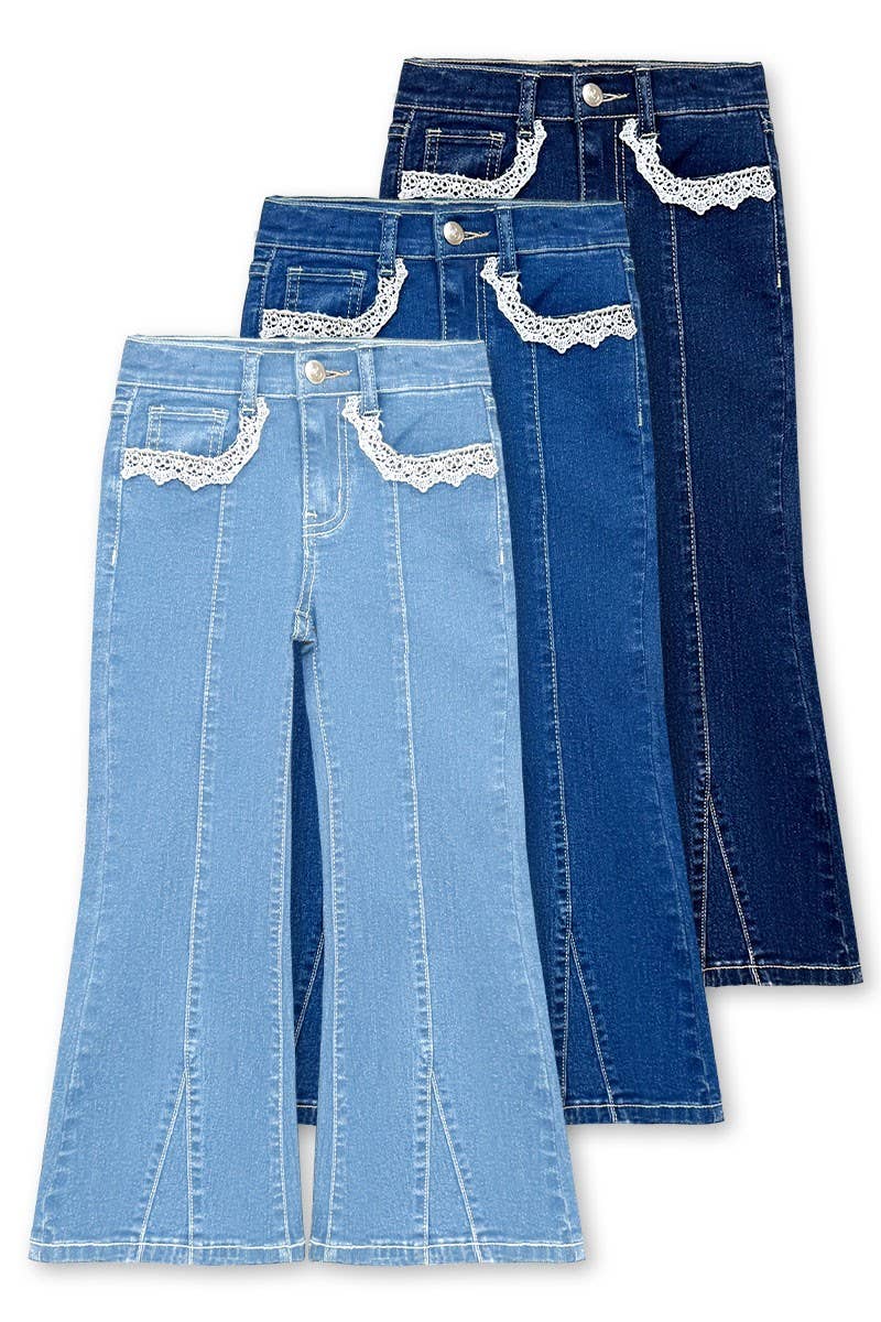Girl's Flare Leg Denim Jean w/ Crochet