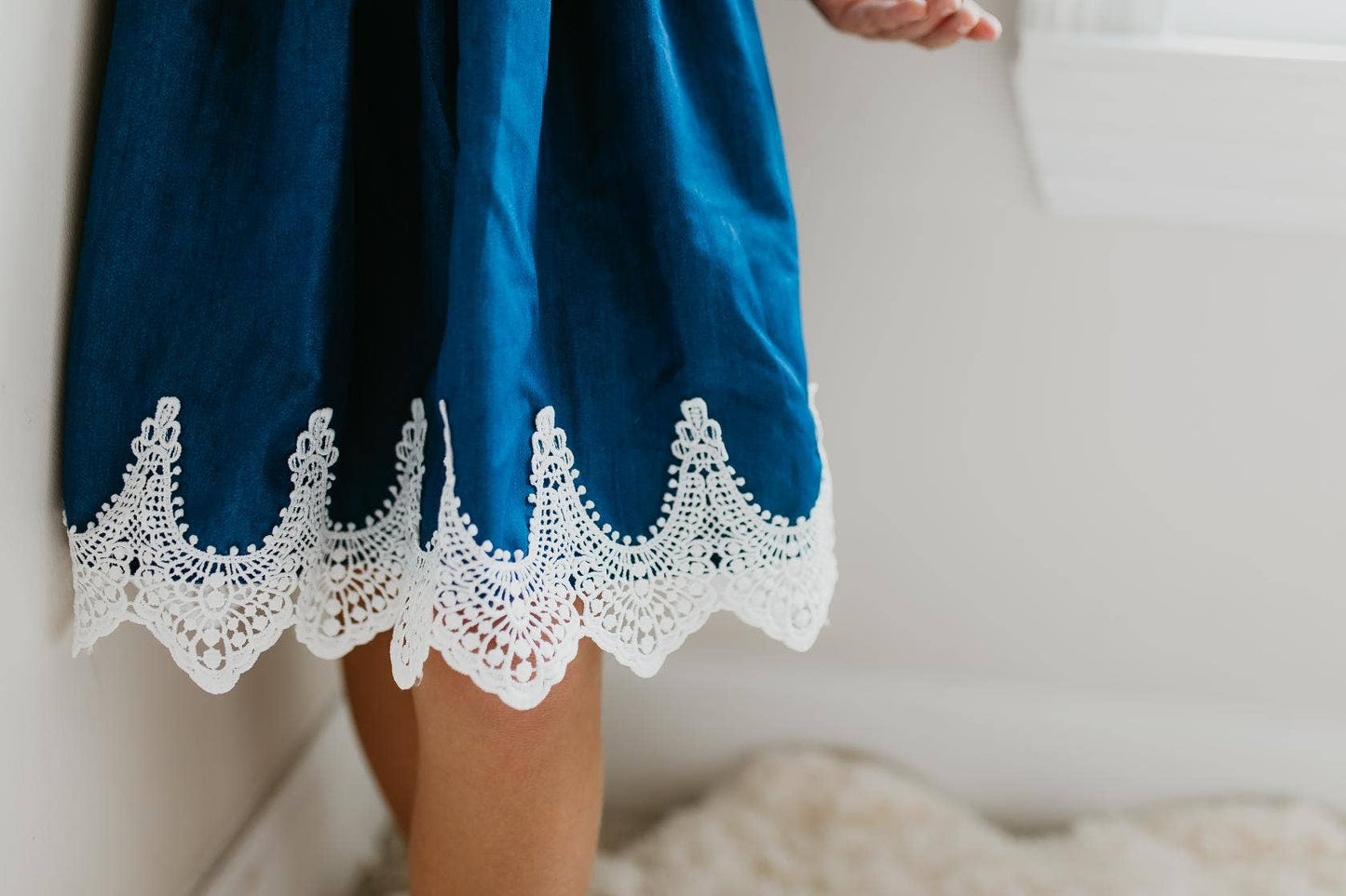 Kids Denim Ruffle Intricate Lace Summer Dress