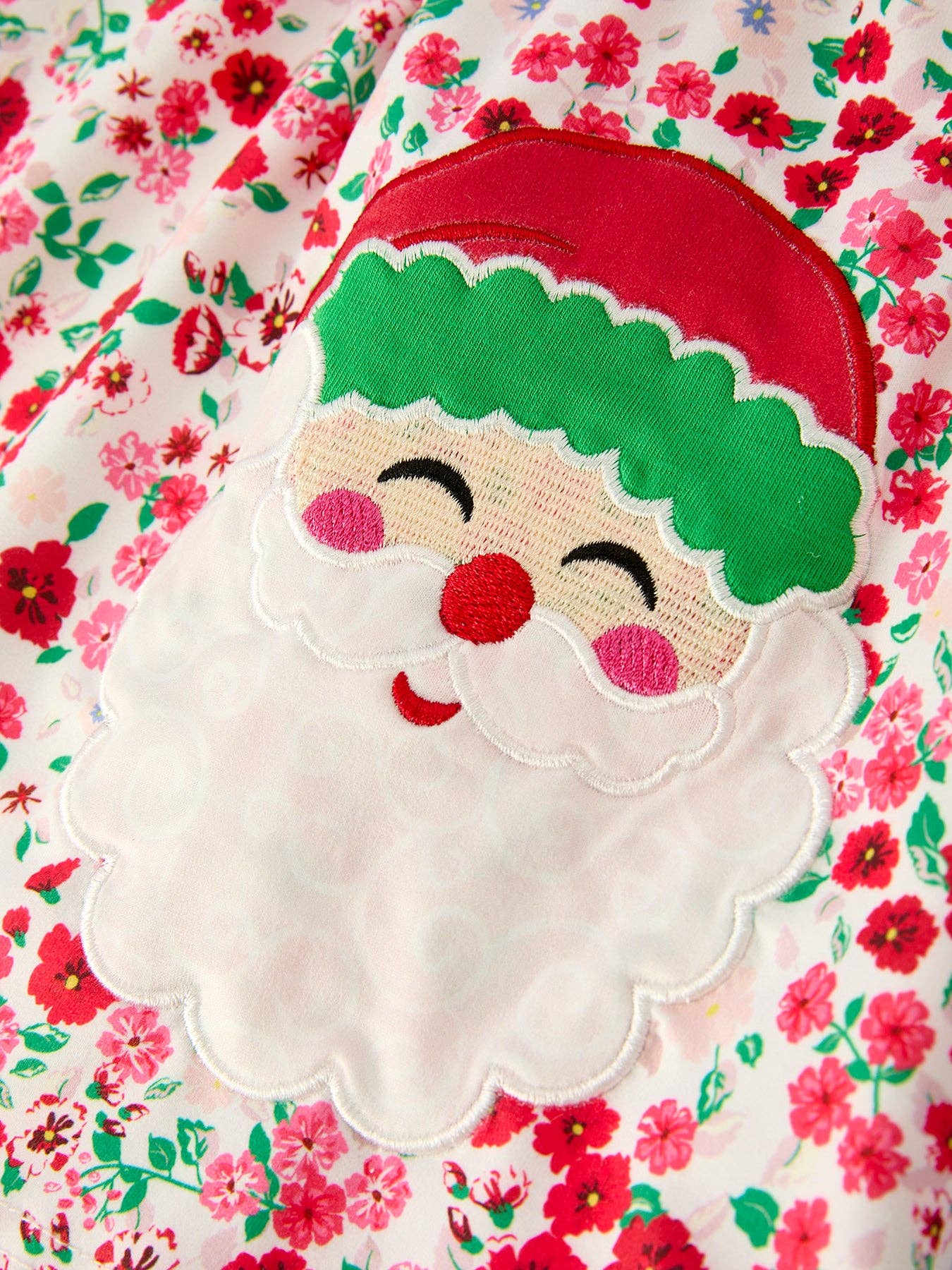 Christmas Santa Applique Girls Floral Long Sleeve Set