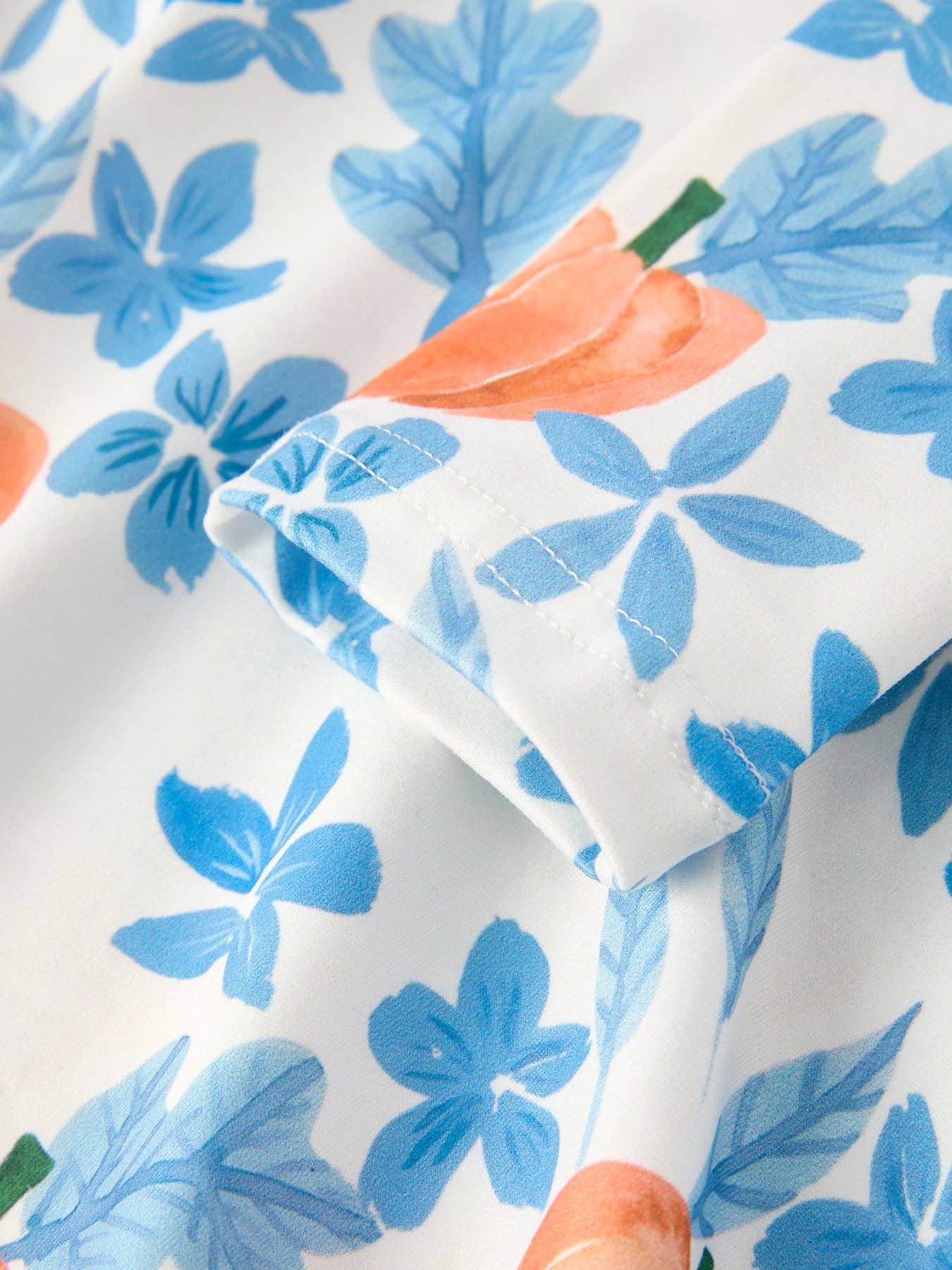Pumpkin Blue Floral Print Long Sleeve Dress