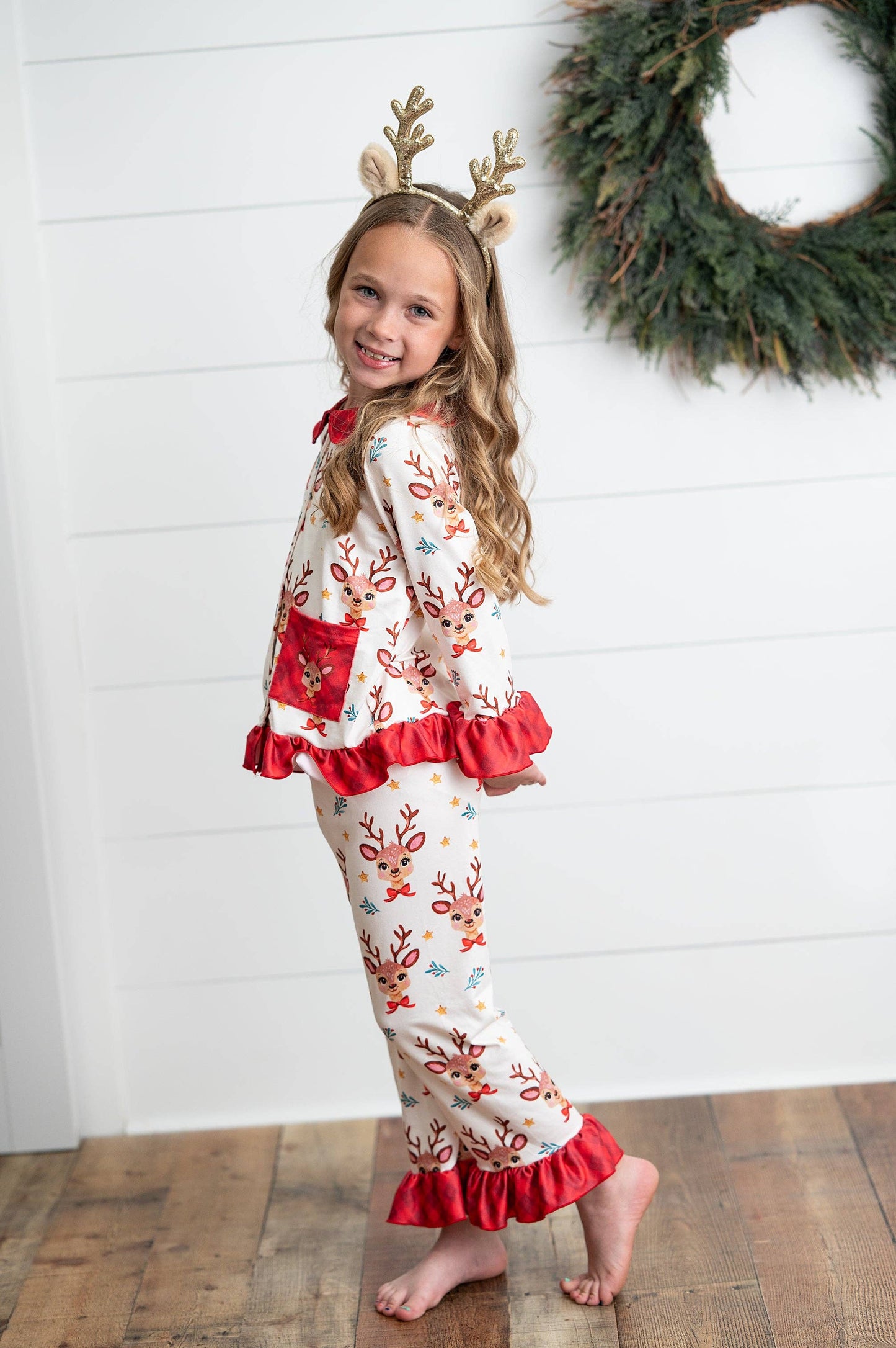 Reindeer Pocket Button Holiday Lounge Play Ruffle Set