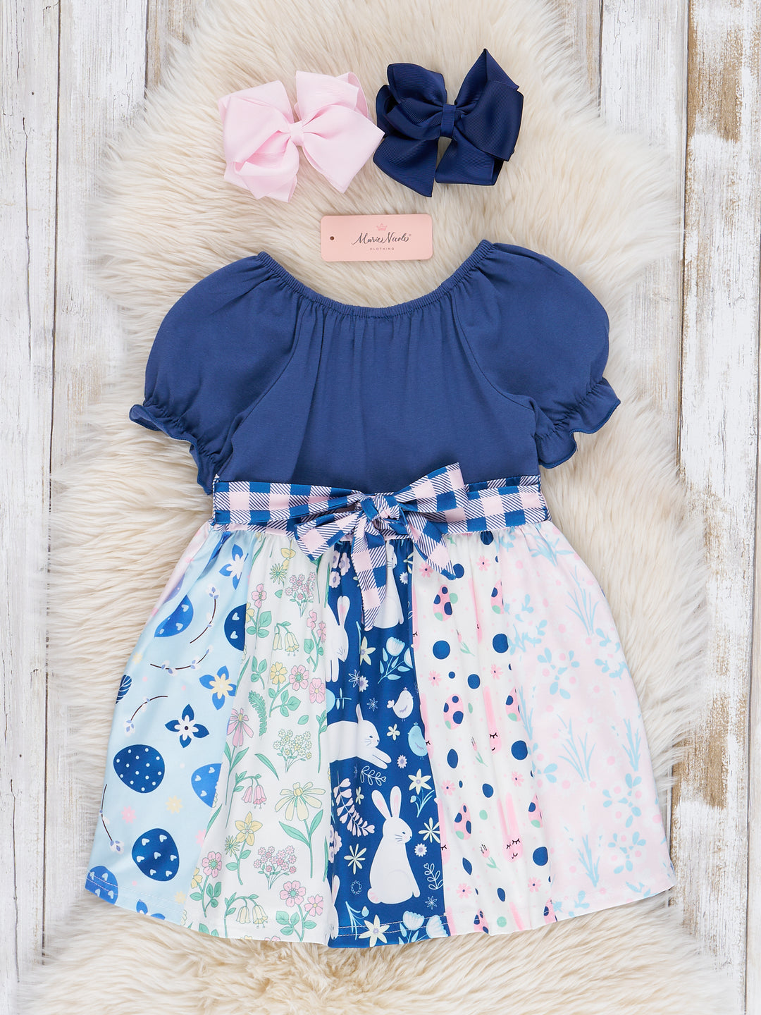 Navy Bunny Leaps Ruffle Dress