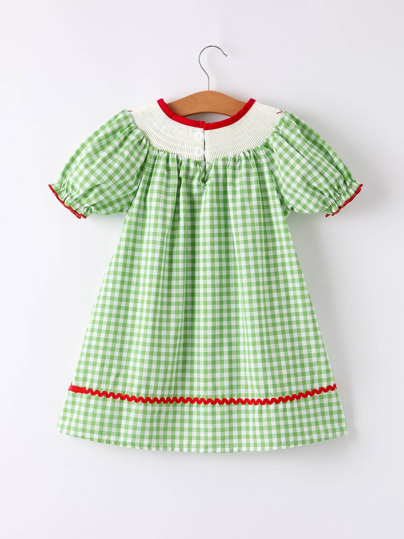 Back To School Girls Green Plaid Smocking Dress