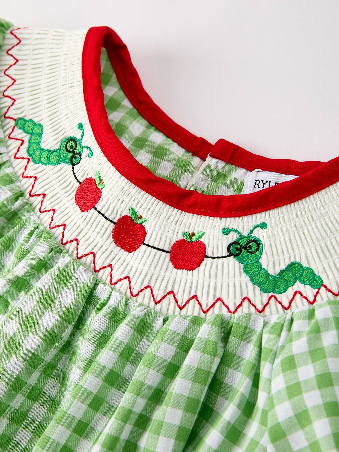 Back To School Girls Green Plaid Smocking Dress
