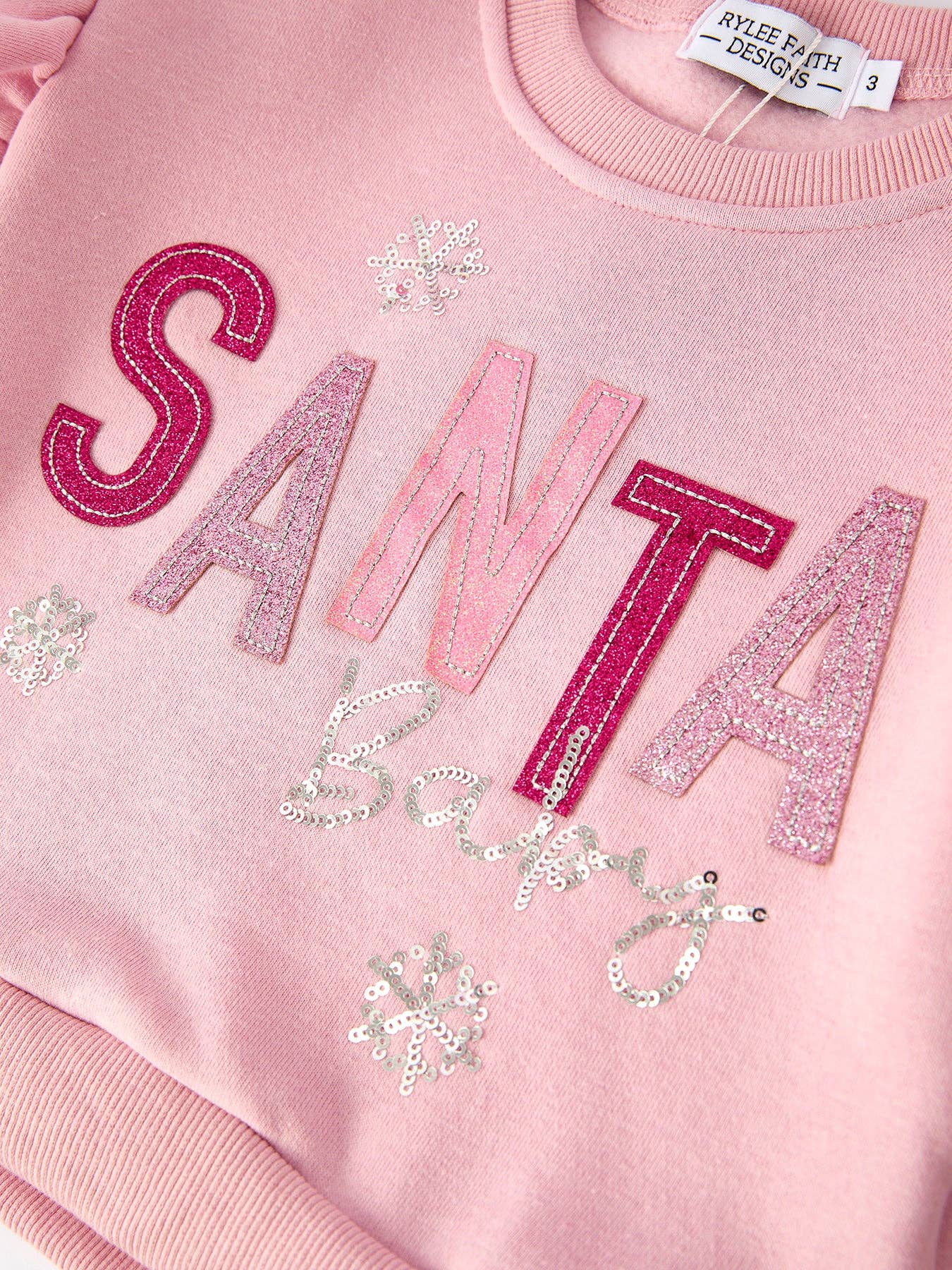 Girls Christmas Outfit – Pink “Santa Baby” Ruffle Sweatshirt & Velvet Bell-Bottom Pants Set