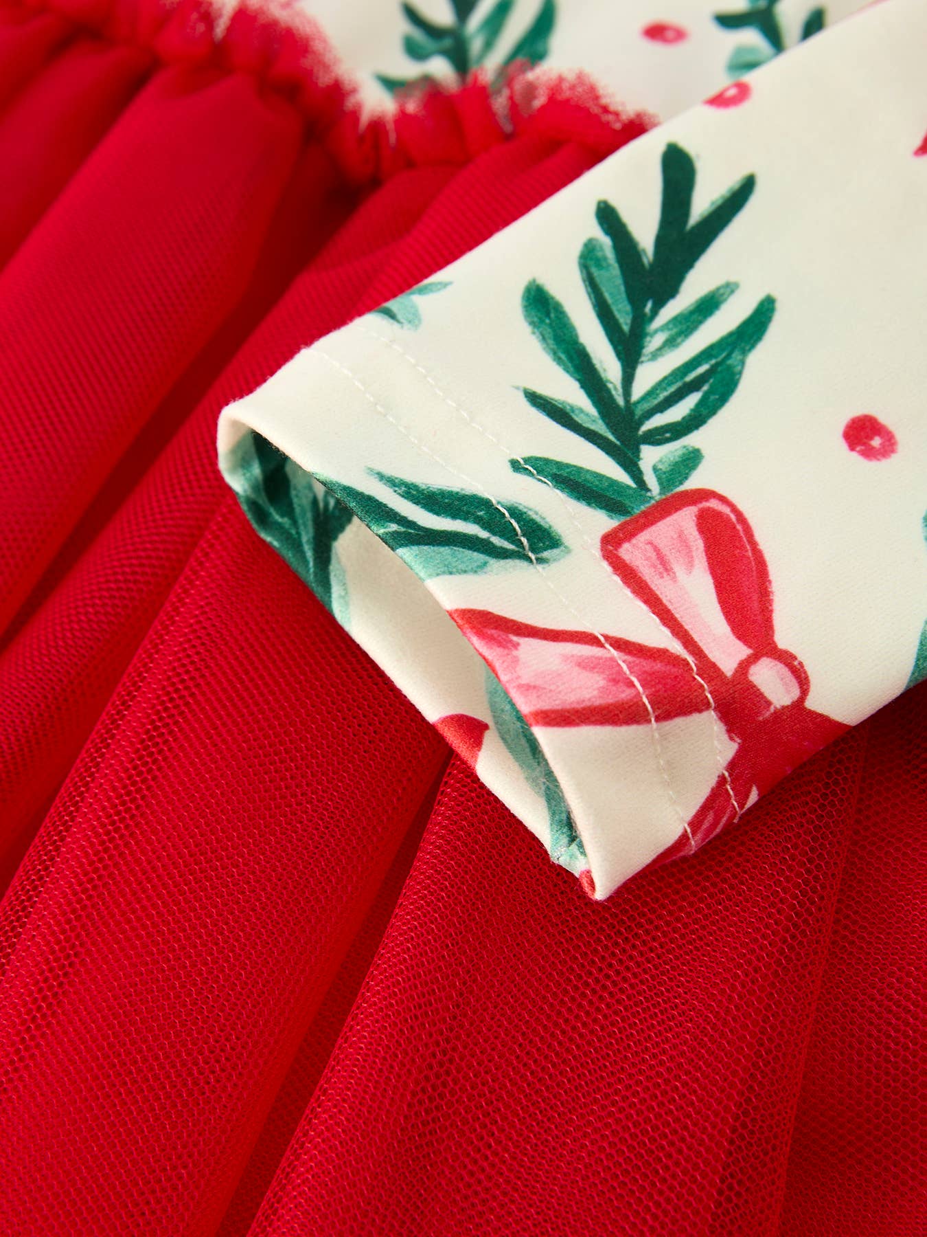 Red Tulle Skirt Christmas Tutu Dress and Holly Print
