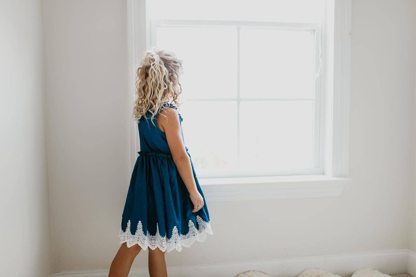 Kids Denim Ruffle Intricate Lace Summer Dress