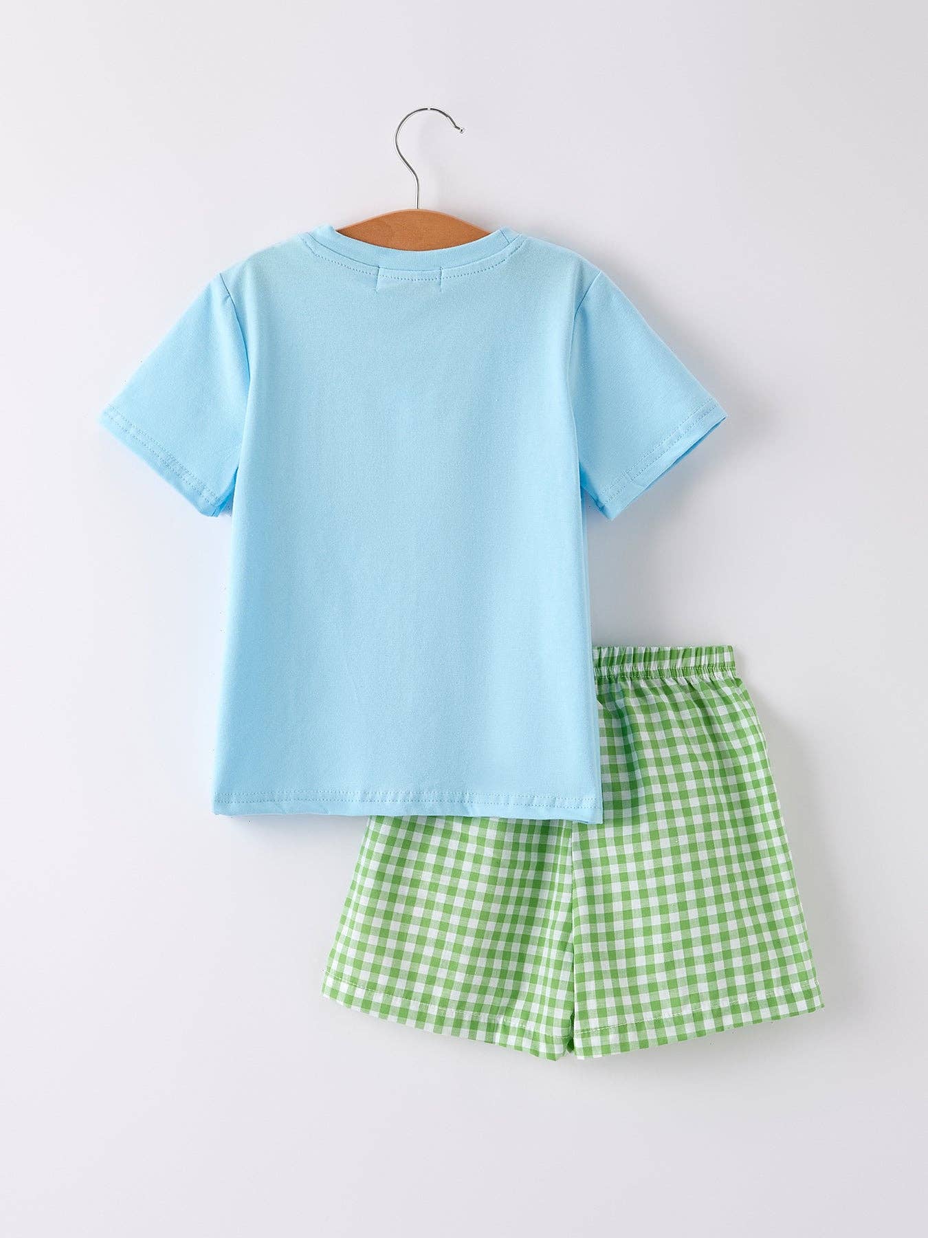 Boys Back to School Smock Embroidered Top+ Plaid Shorts