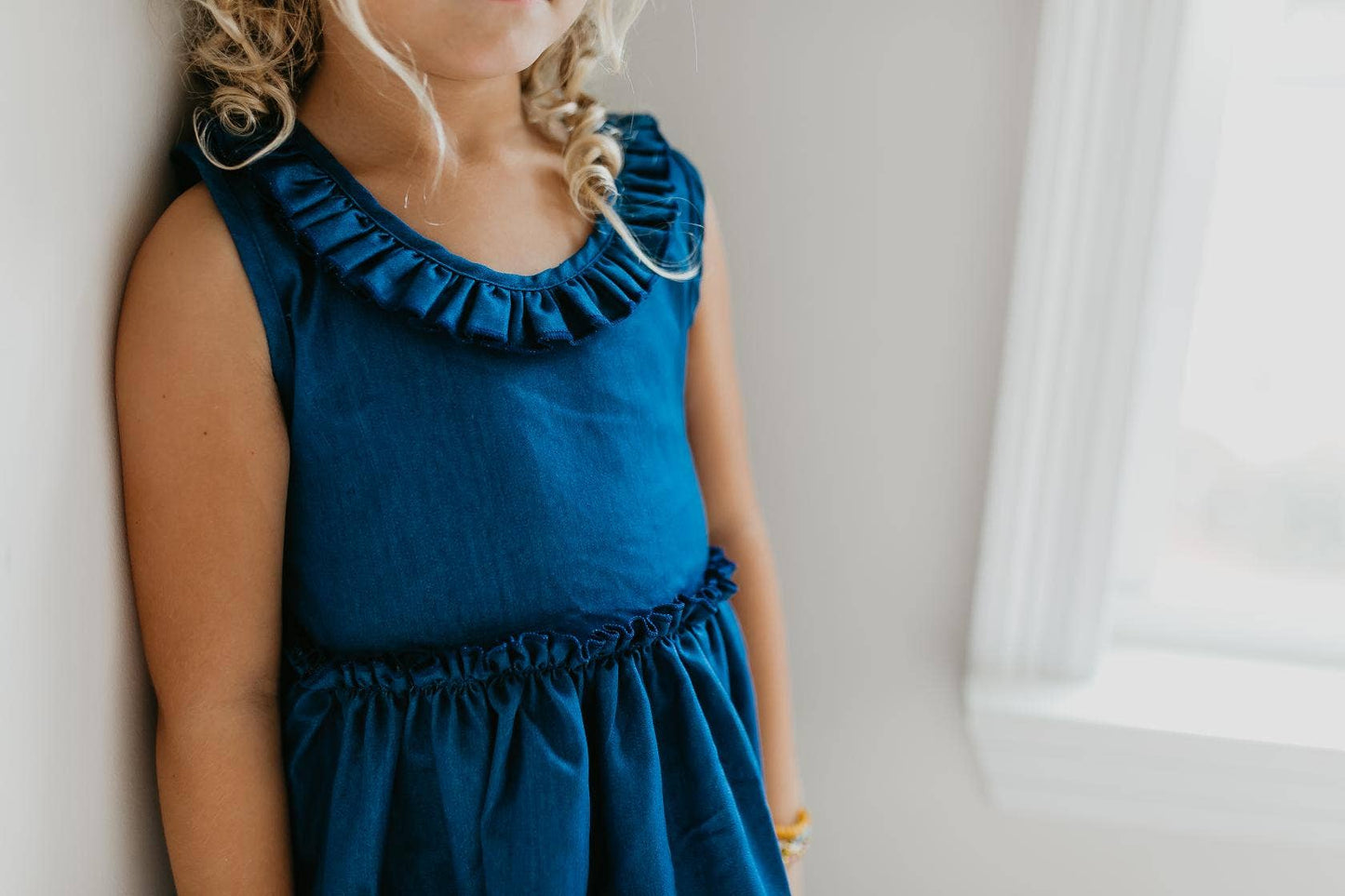 Kids Denim Ruffle Intricate Lace Summer Dress