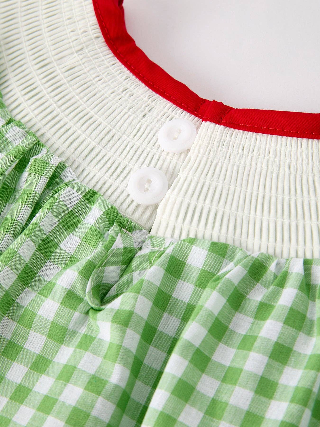Back To School Girls Green Plaid Smocking Dress