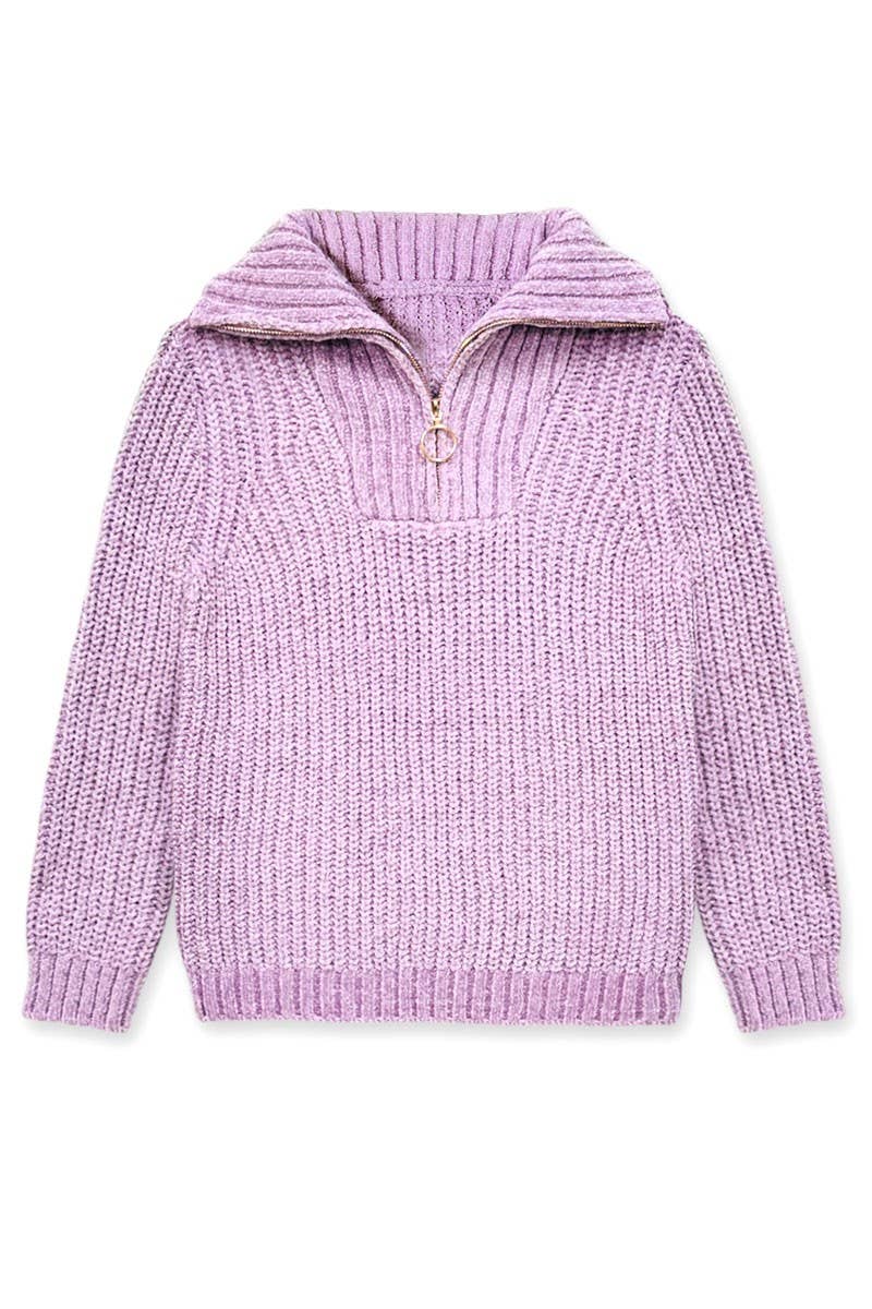 Pullover Lurex Sweater w/ Zip Front