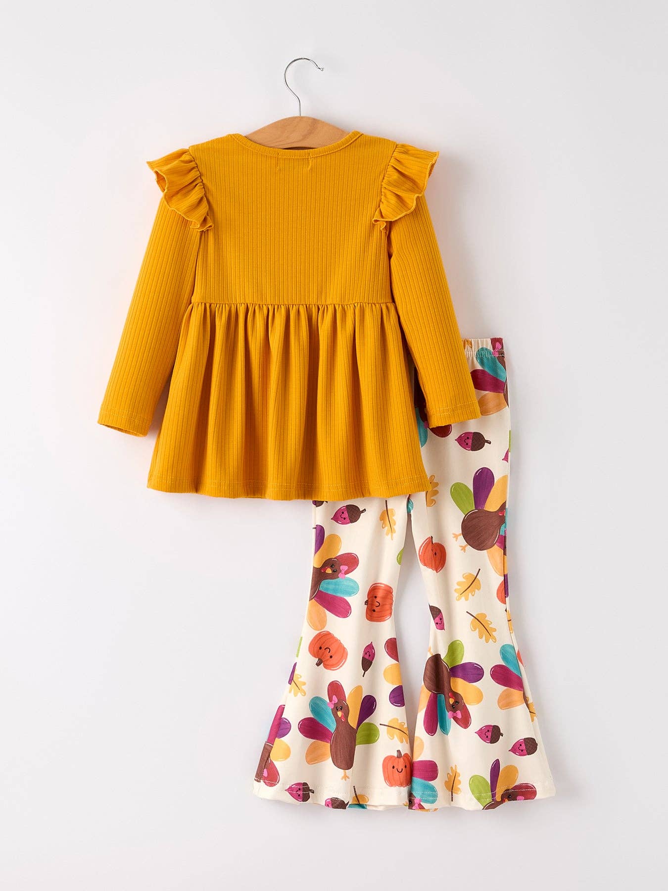 Thanksgiving Pumpkin Turkey Print Girls Long Sleeve Set