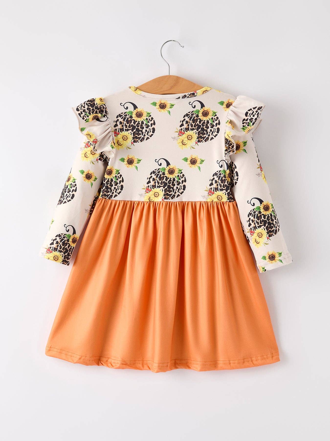 Pumpkin Leopard Floral Print Girls Dress