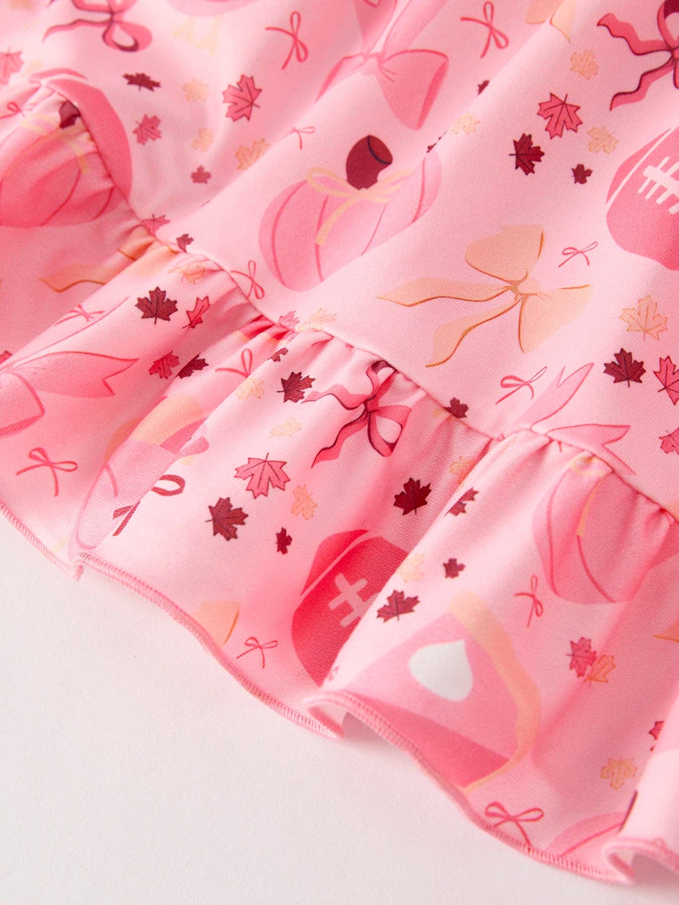 Thanksgiving Football Pumpkin Bow Print Pink Girls Dress
