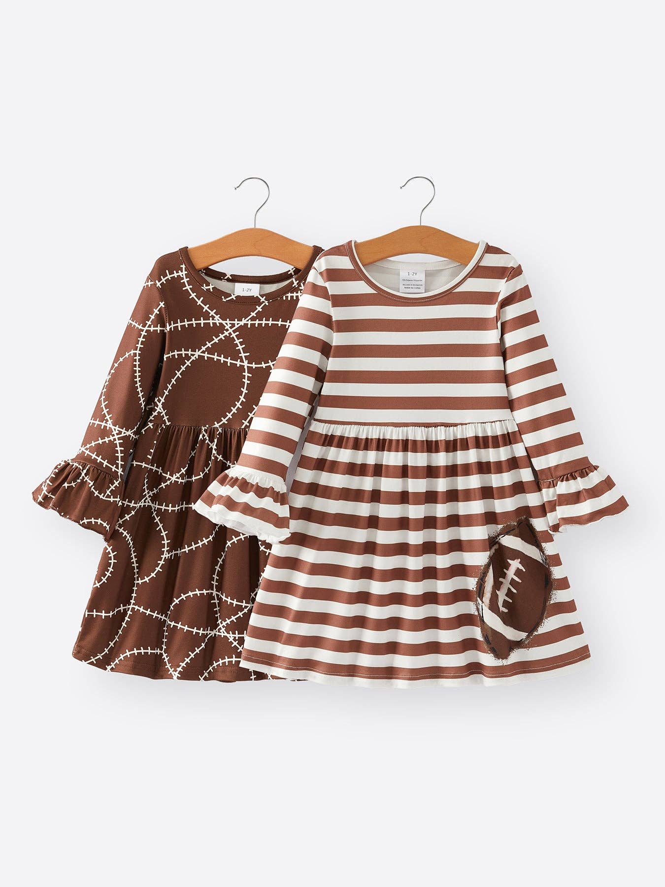 Fall Girls Ball Stripe Print Brown Dress 2-piece Set