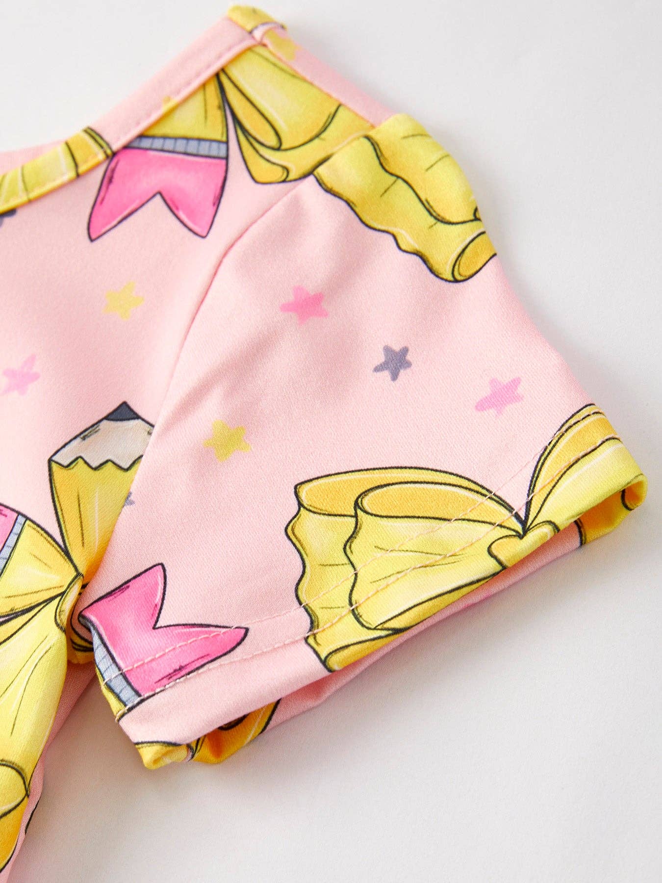 Back to School Yellow Bow Print Girls Dress