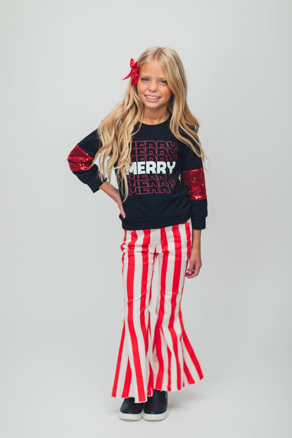 "Merry" Stripe Denim Bell Bottom Set