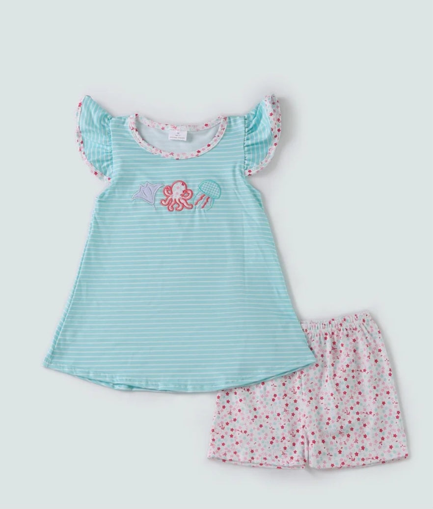 Mint marine embroidery girl set