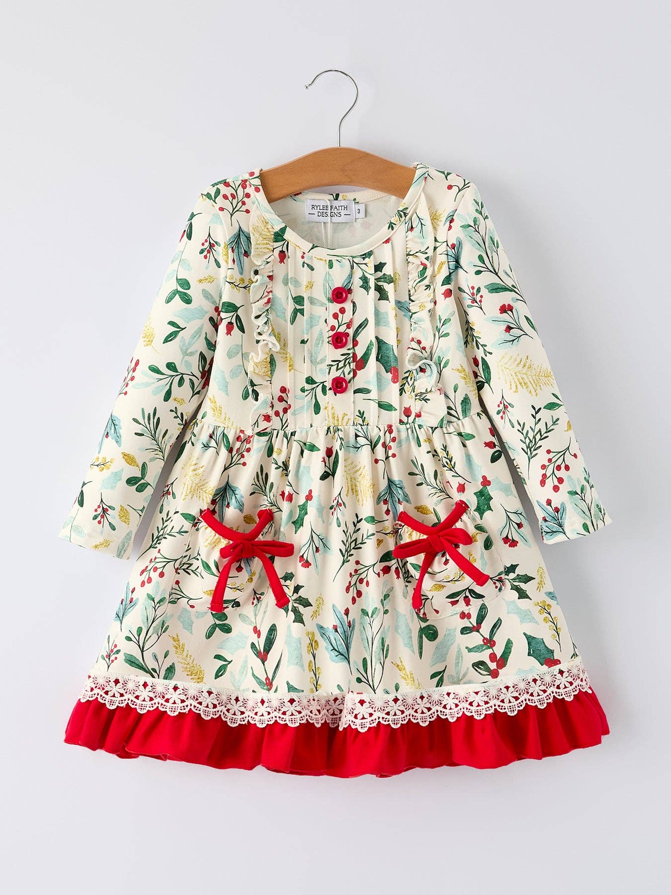 Christmas Dress – Holiday Floral Print Outfit with Pockets