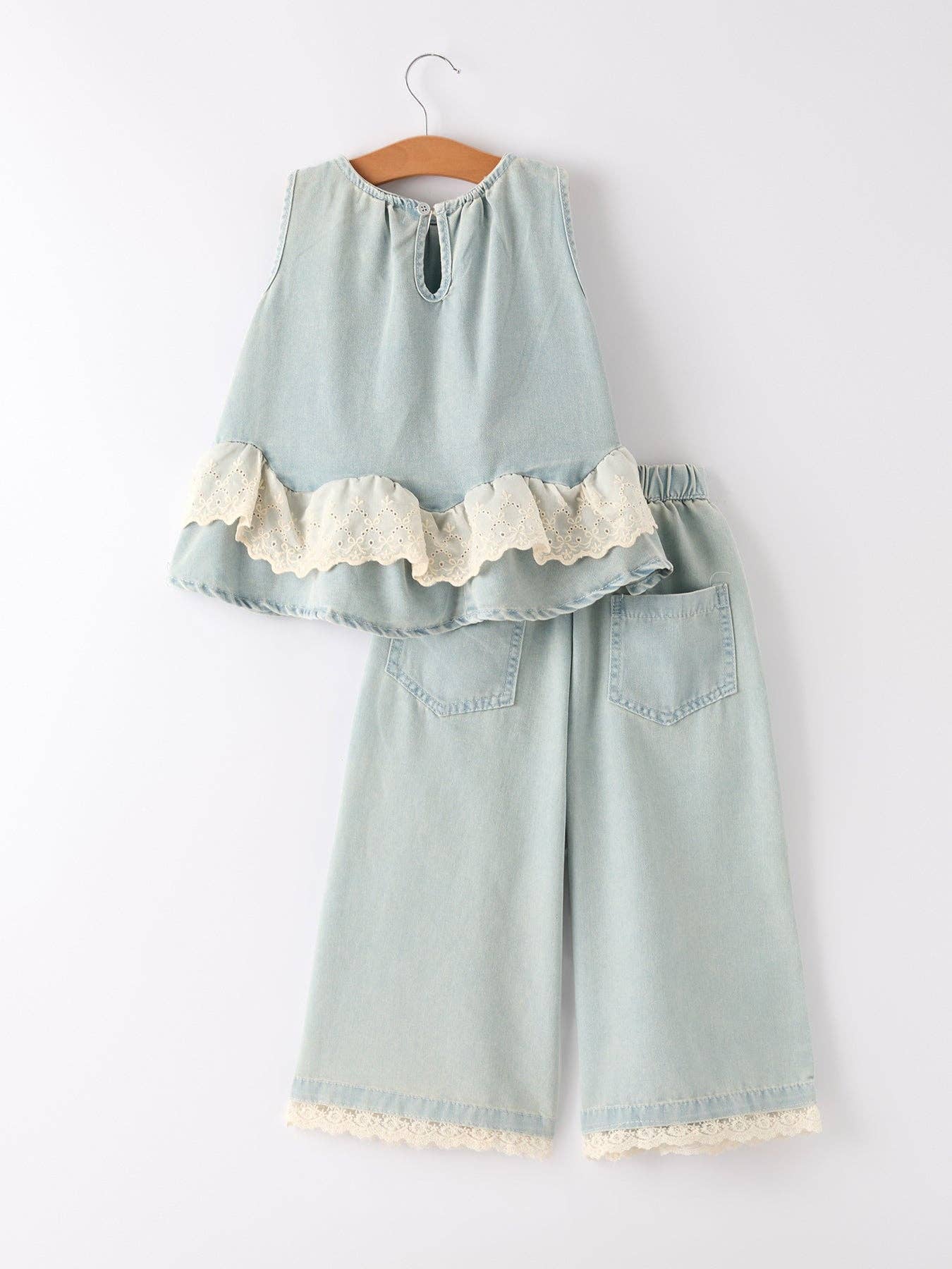 Summer Light Color Denim Lace Sleeveless Top