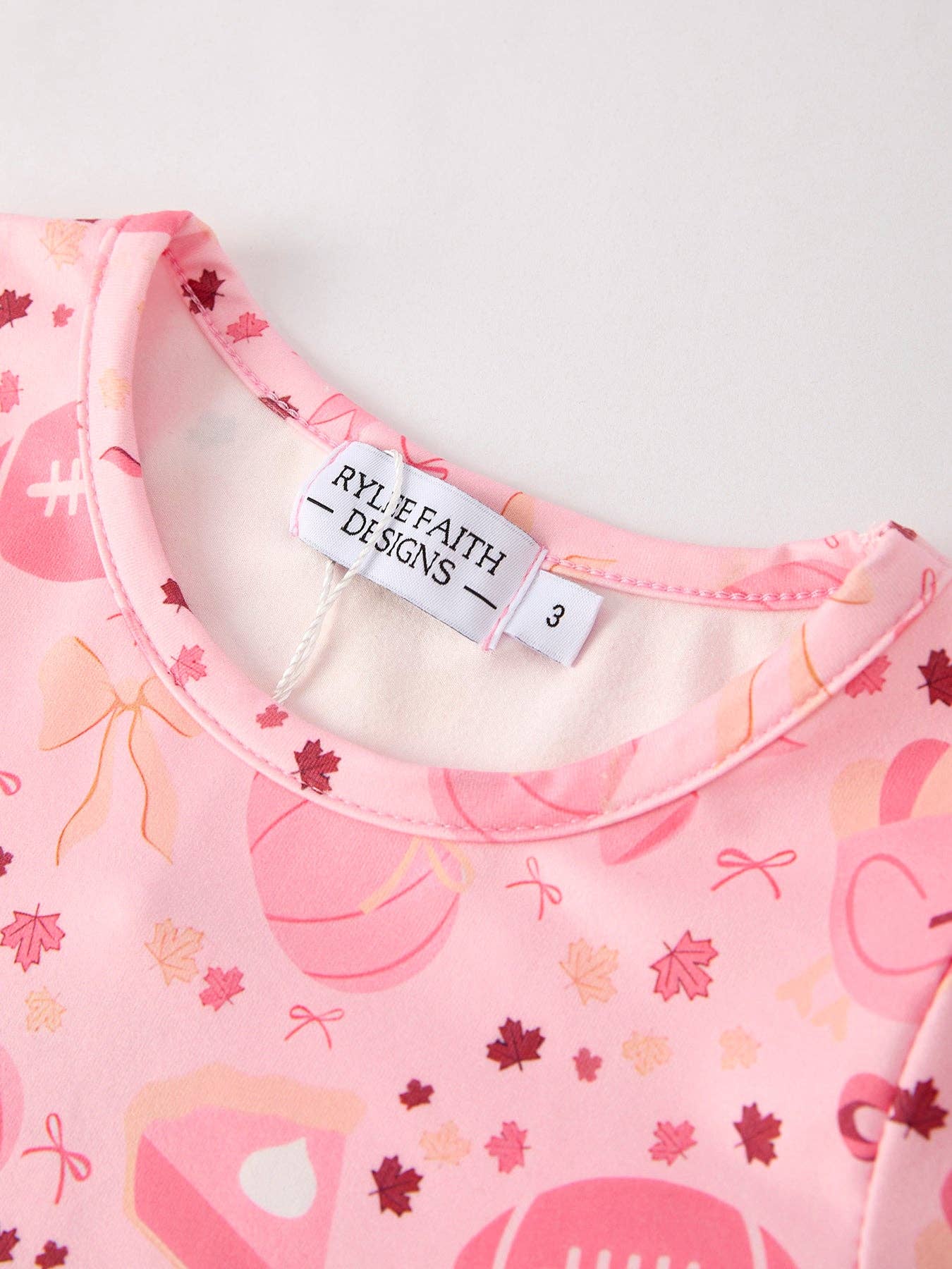 Thanksgiving Football Pumpkin Bow Print Pink Girls Dress