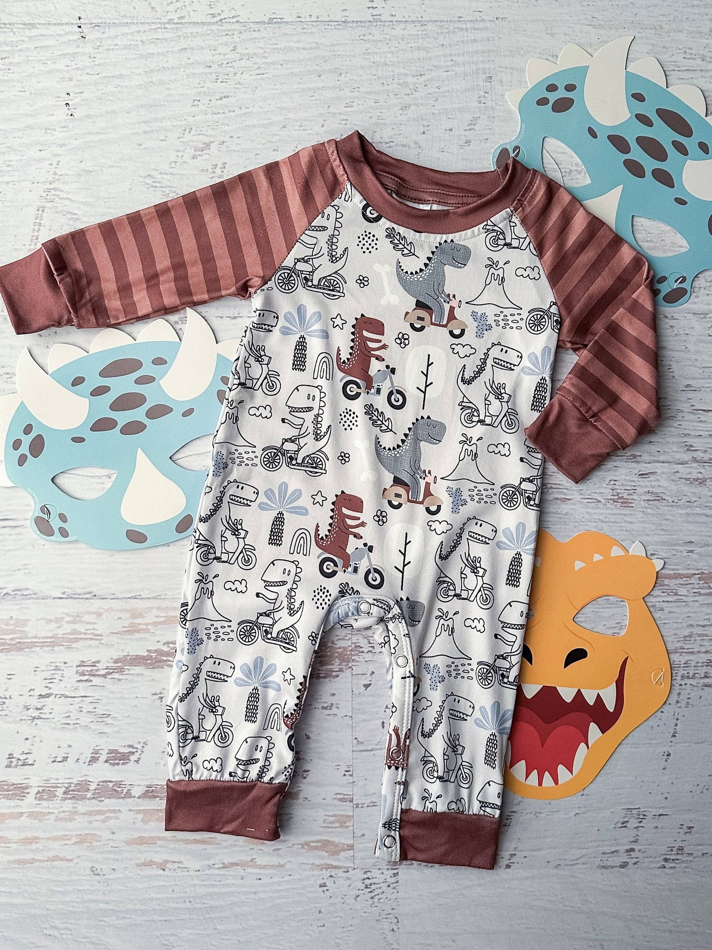 Dinosaurs on Bicycles Infant Boy's Onesie