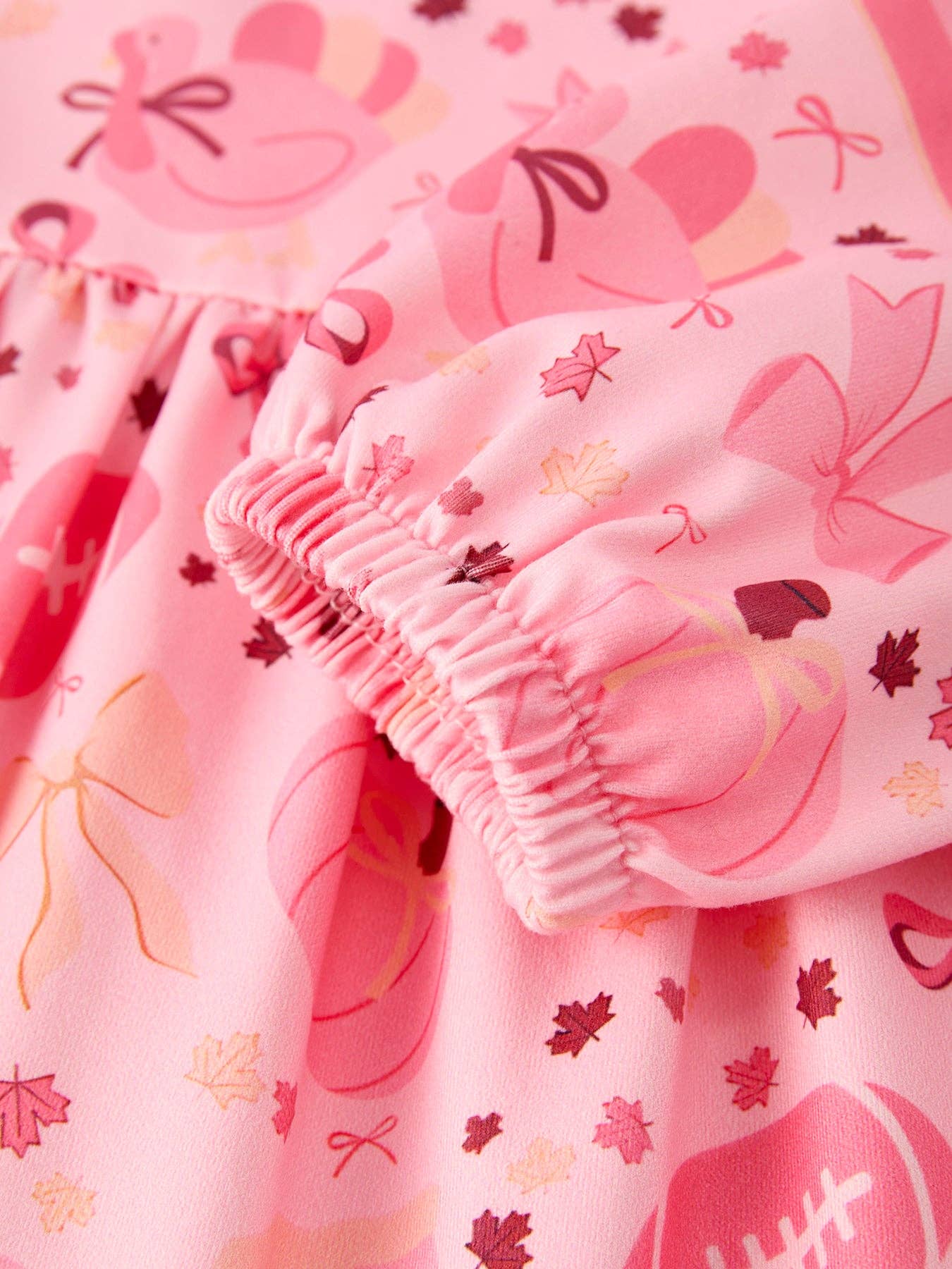 Thanksgiving Football Pumpkin Bow Print Pink Girls Dress