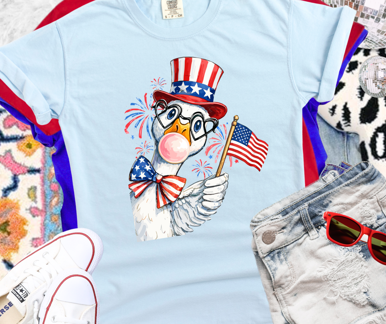 Patriotic Goose Neckin Light Blue Tee