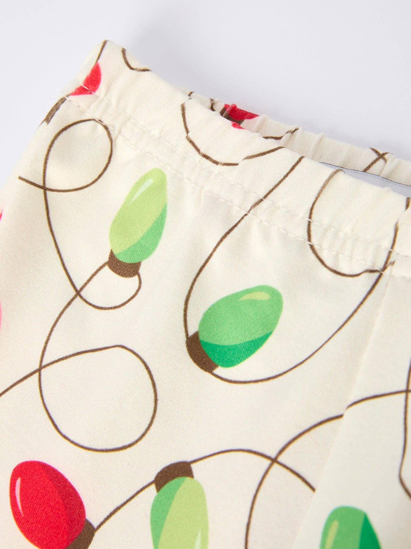 Christmas Lights Print Pajamas Set with Red Furry Trim Long Sleeve Top and Pants