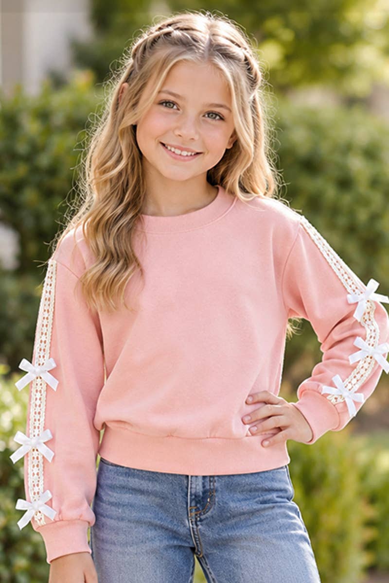 Girl's Knit Fleece Pullover w/Bows & Crochet