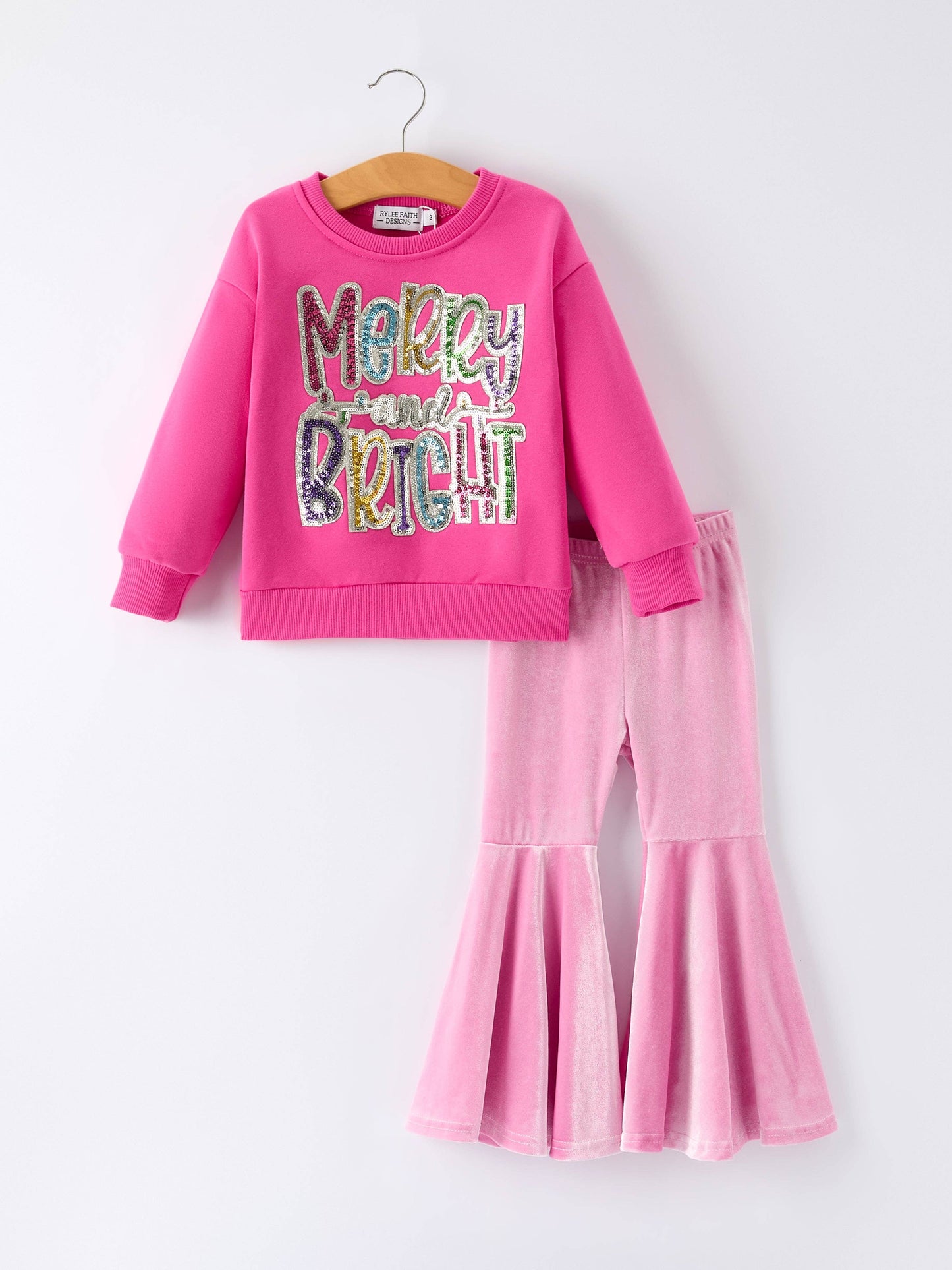 Girls Christmas Outfit – Pink Merry Bright Top and Bell Pants