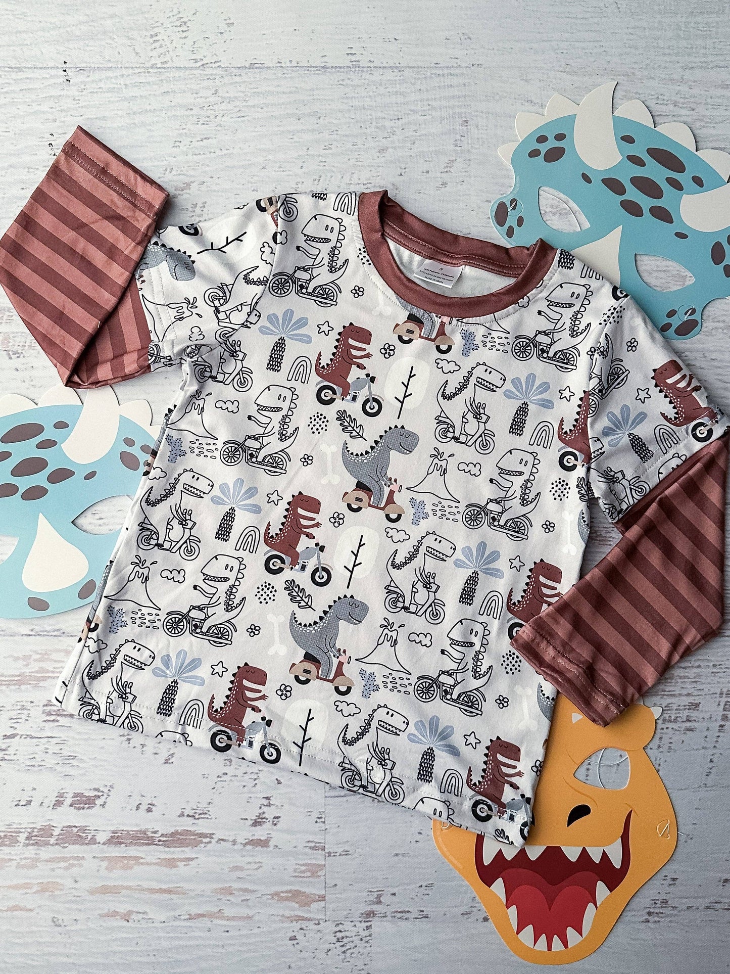 Dinosaurs on Bicycles Boy's Long Sleeve Top