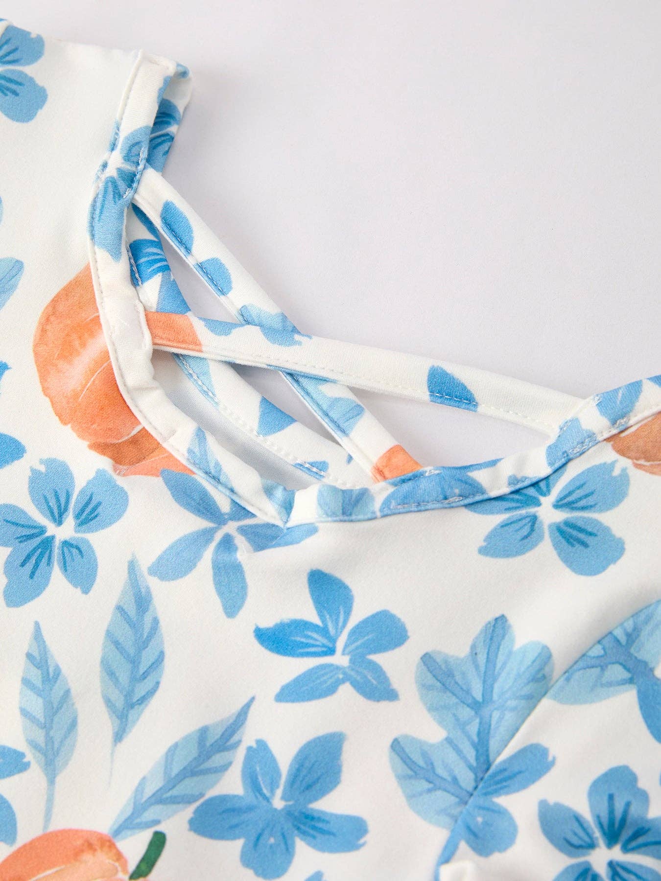 Pumpkin Blue Floral Print Long Sleeve Dress