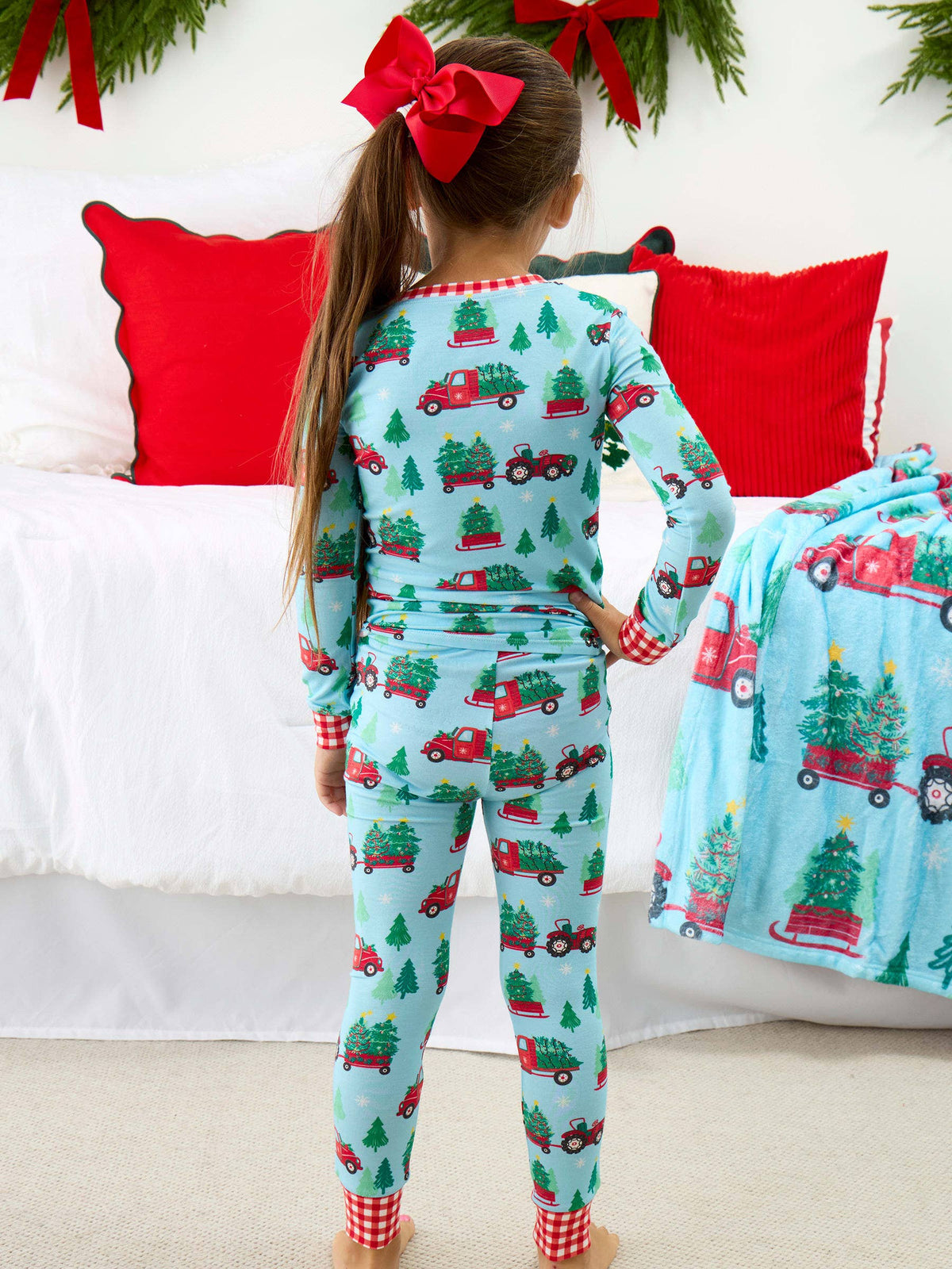 SoftSnooze™ Kids Bamboo Viscose Christmas Tree Farm Trucks Long Sleeve Pajama Set