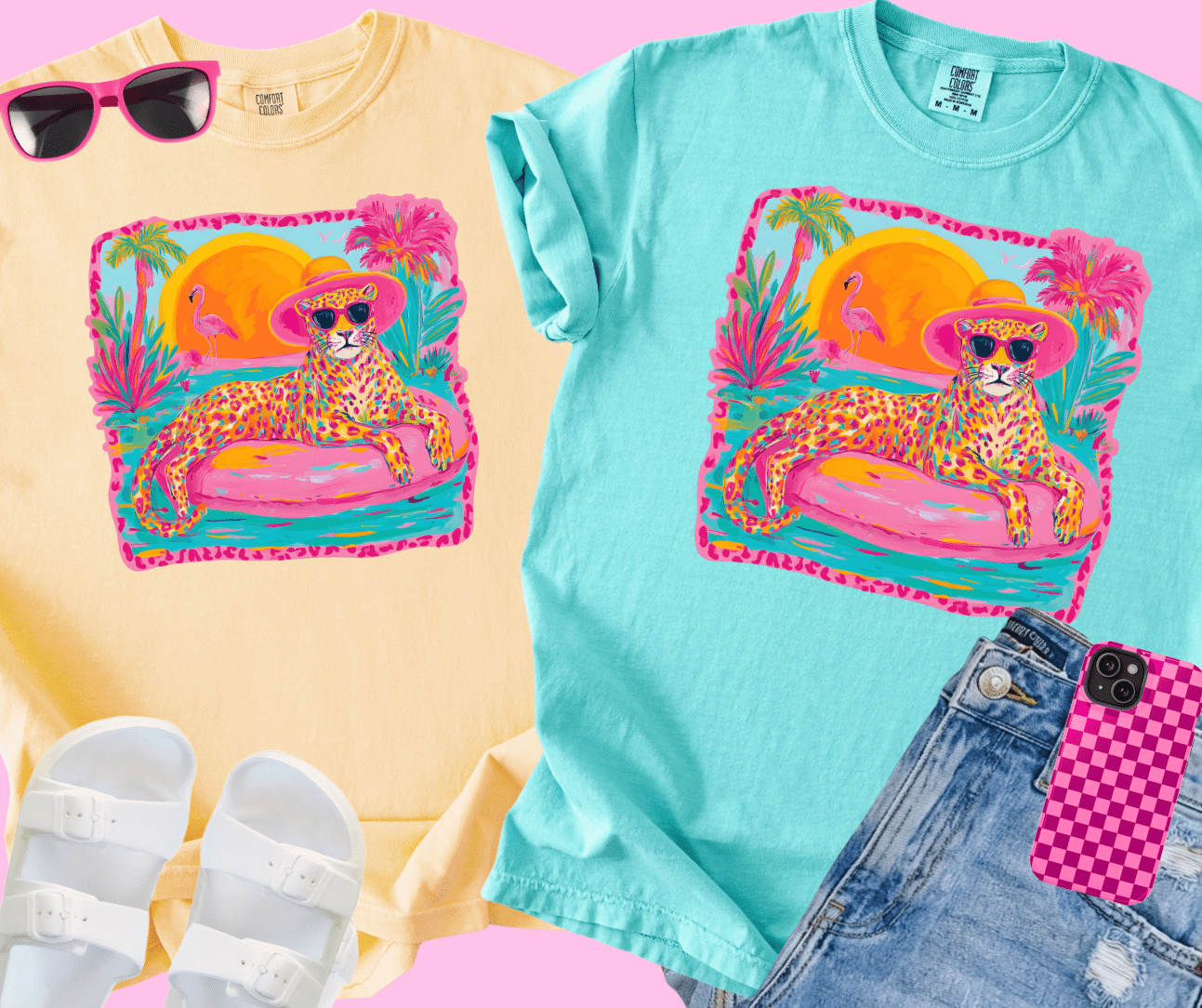 Pool Chillin Leopard (Choose your Tee Color)