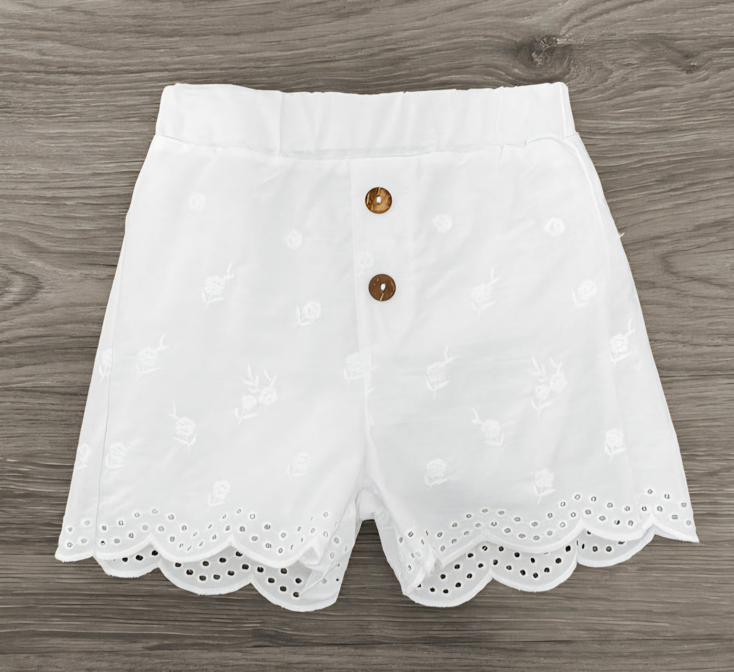 Embroidered Denim Floral White Short Set