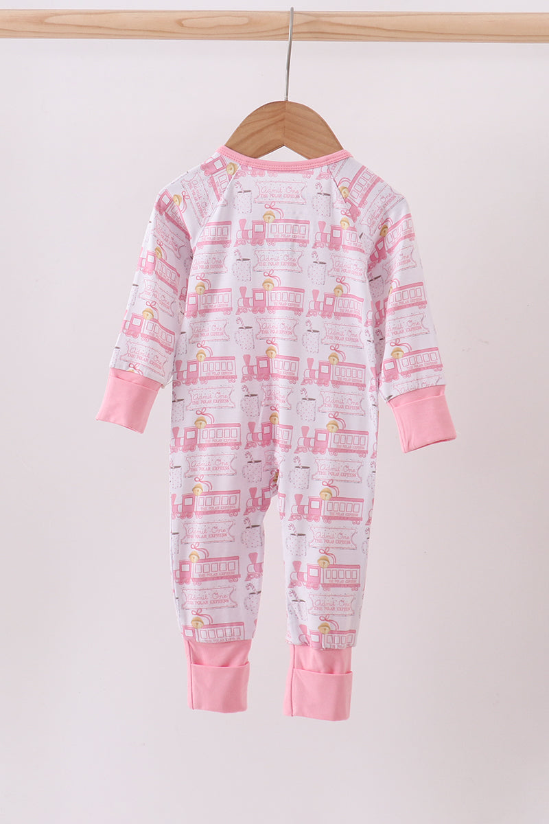 Abby & Evie
Pink train bamboo pajamas zipper romper