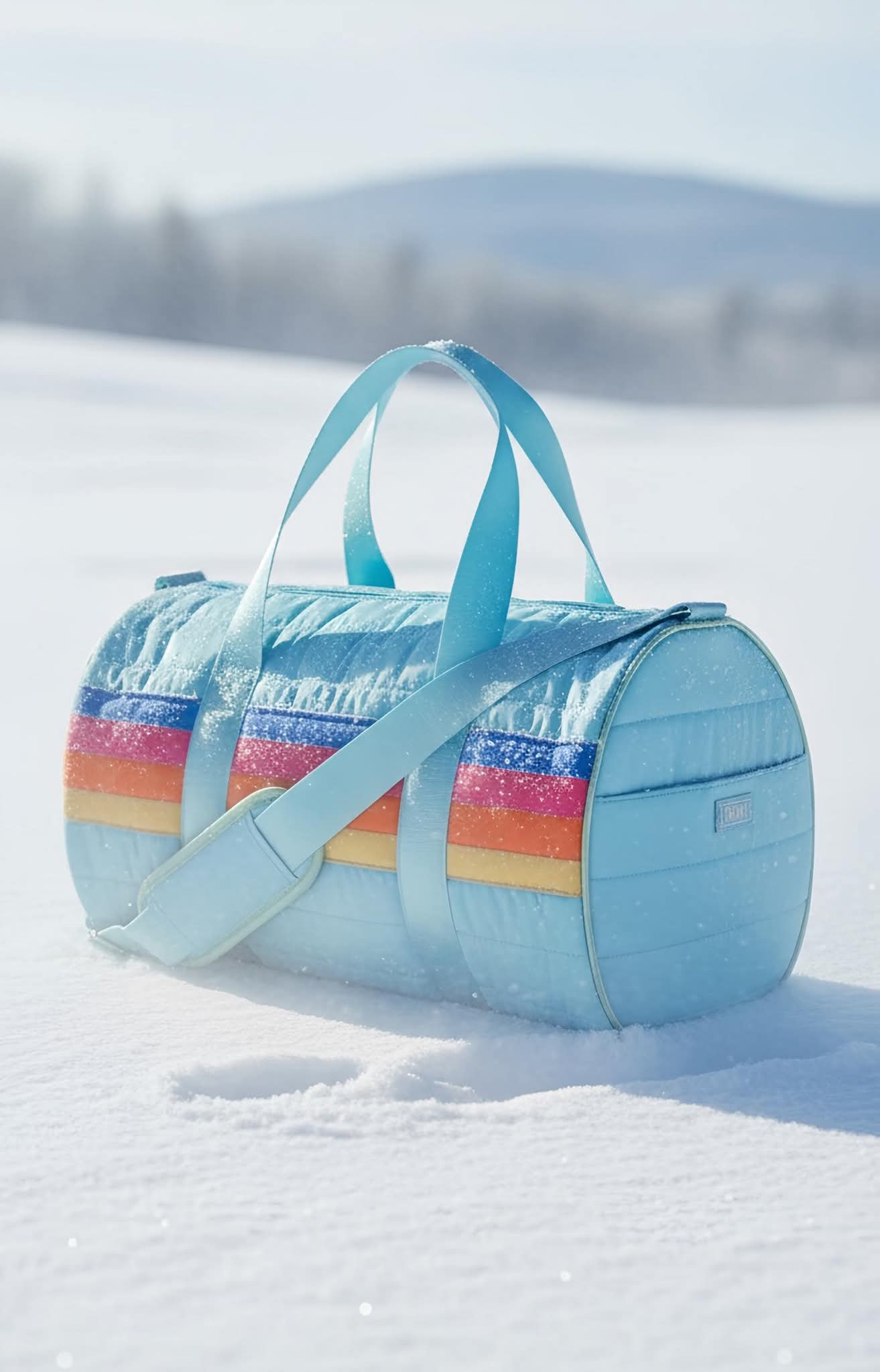 Blue Puffer Duffle Bag Retro Stripe