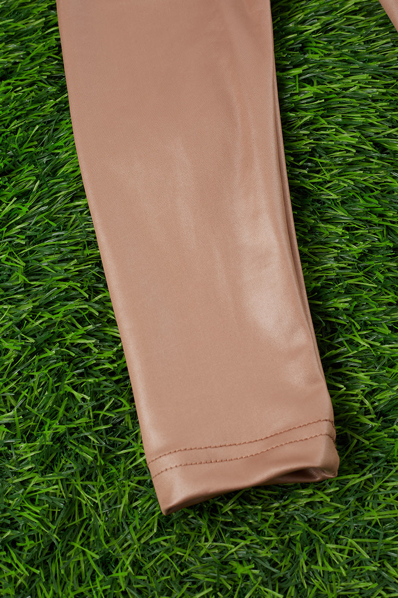 Tan satin silk stretchy leggings