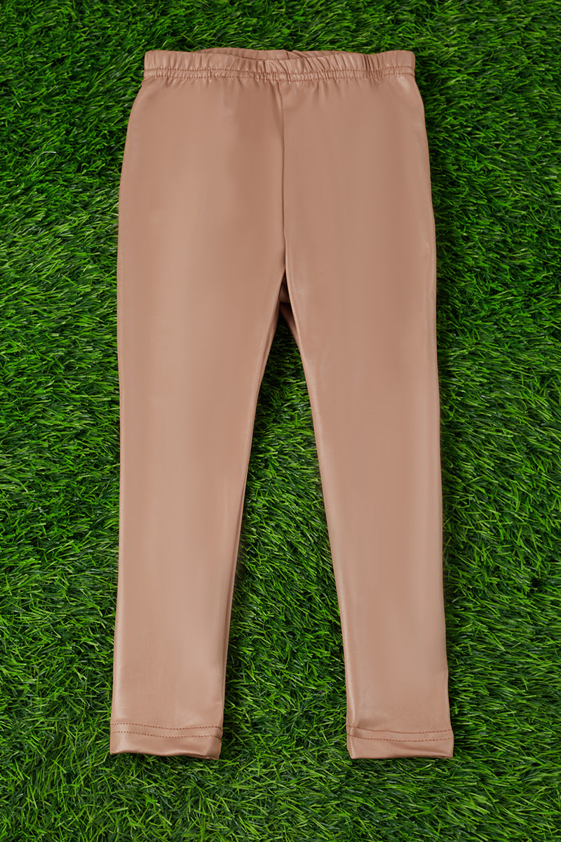 Tan satin silk stretchy leggings
