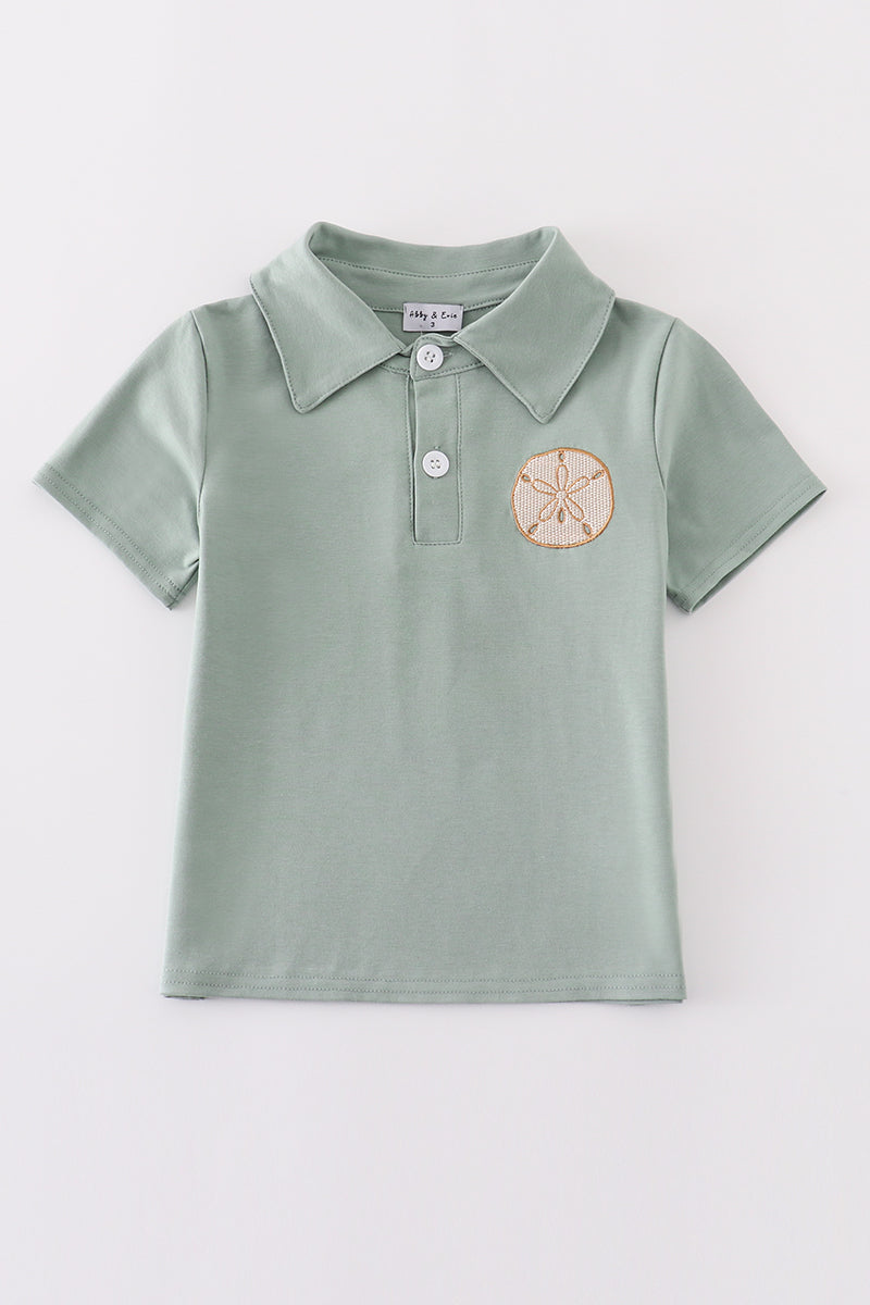 Abby & Evie
Sage sand dollar embroidery boy shirt