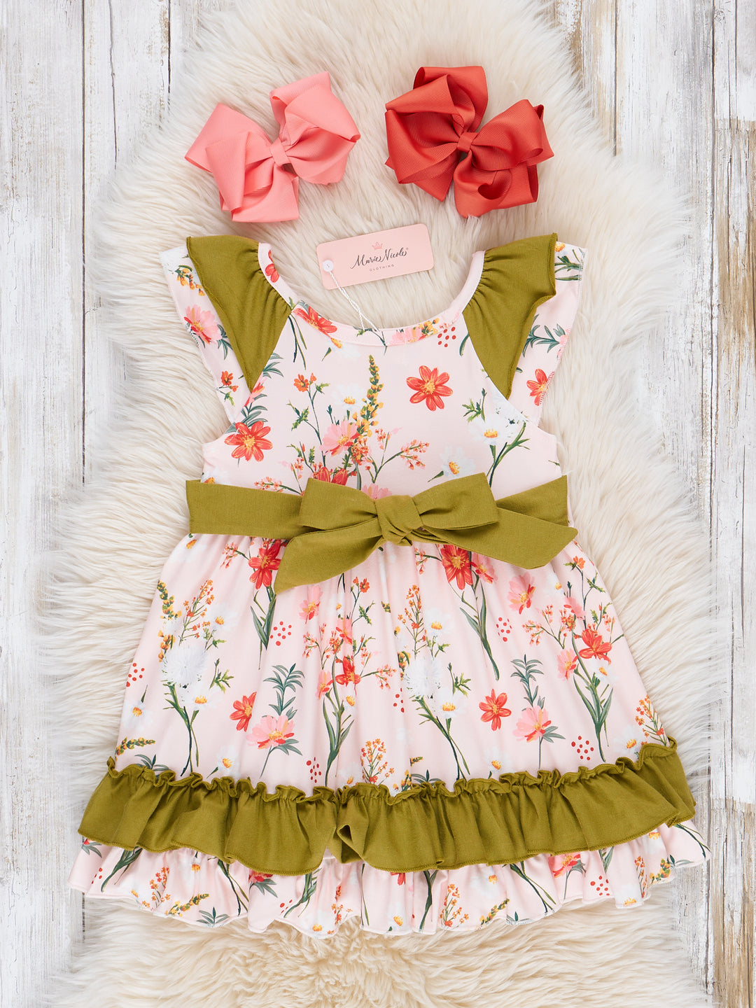 Peach Olive Garden Ruffle Dress