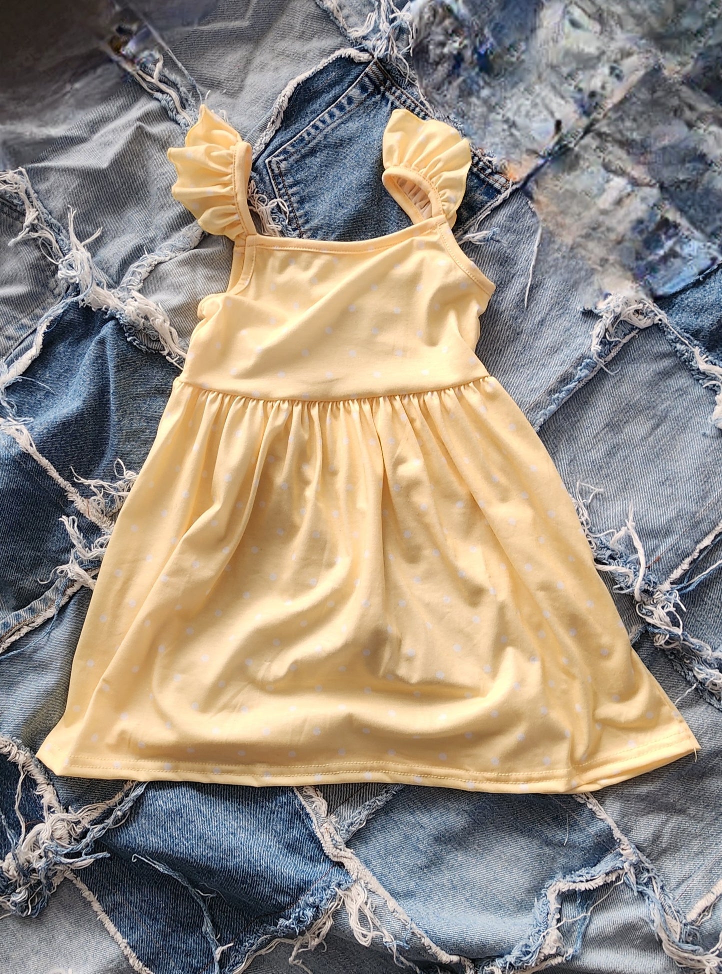 Yellow and White Polka Dot Suspender Dress