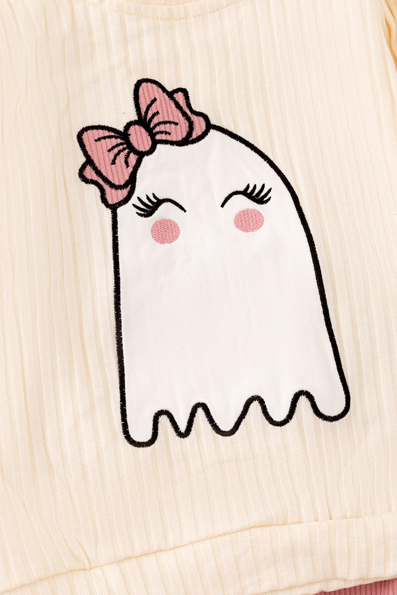 Ghost printed on ivory long sleeve top and pink pants