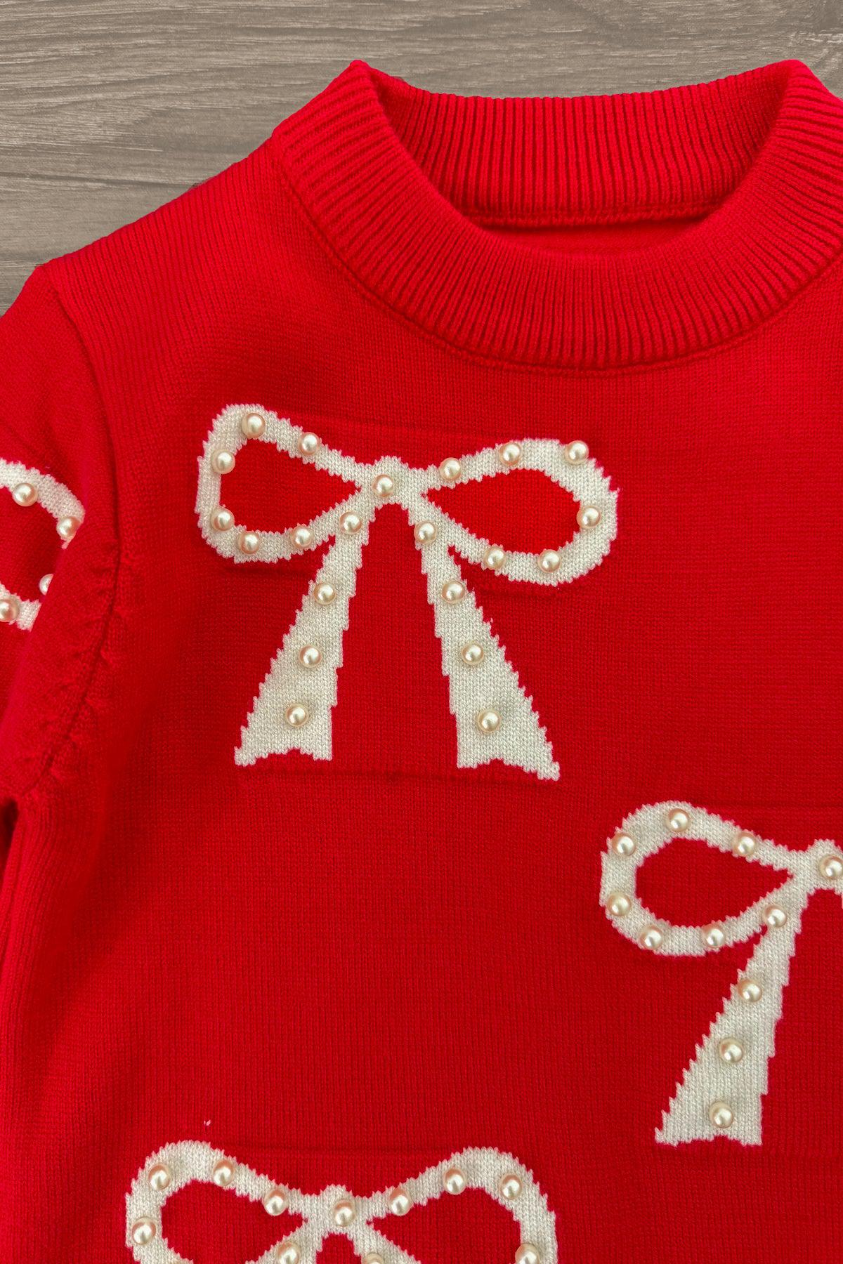 Red Pearl Bow Sweater
