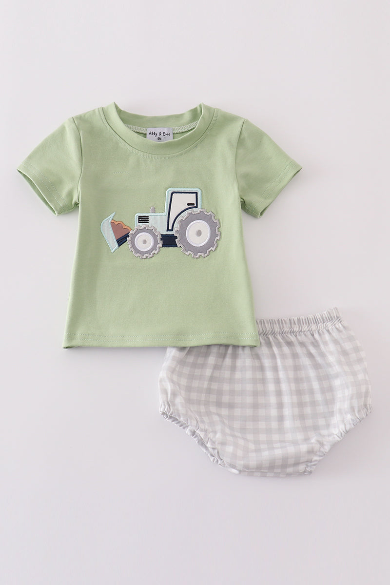 Abby & Evie
Green excavator applique bloomer set