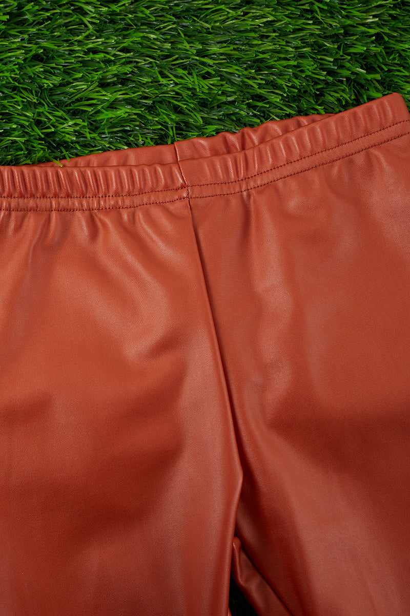RUST FAUX LEATHER LEGGINGS