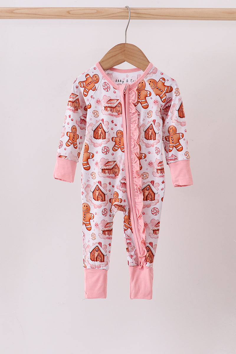 Abby & Evie
Gingerbread house ruffle bamboo pajmas zipper romper